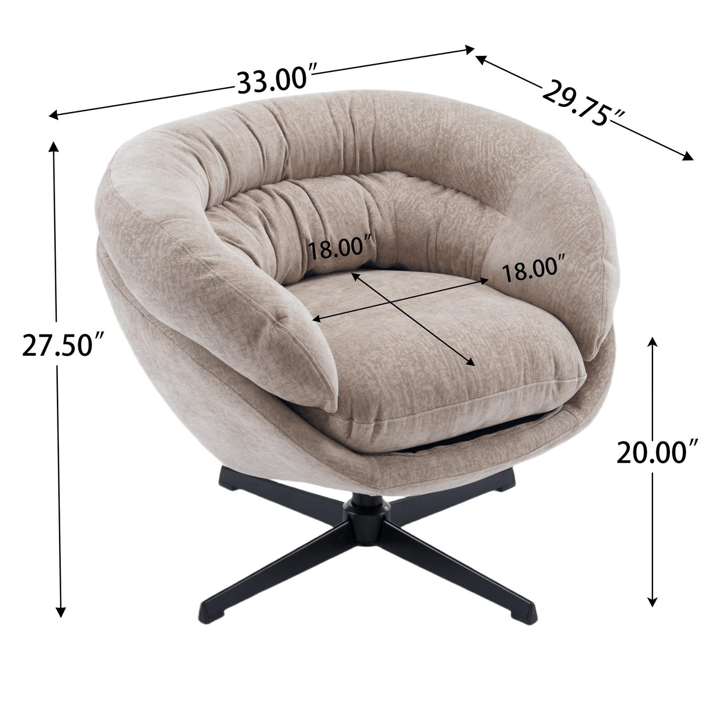 Chenille Upholstered 360° Swivel Accent Chair With Removable Cushion For Living Room Bedroom Office Reading Corner In Brown