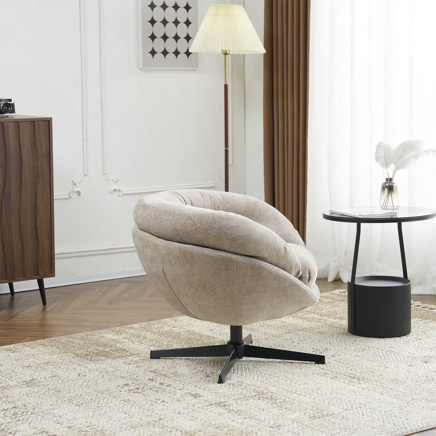 Chenille Upholstered 360° Swivel Accent Chair With Removable Cushion For Living Room Bedroom Office Reading Corner In Brown