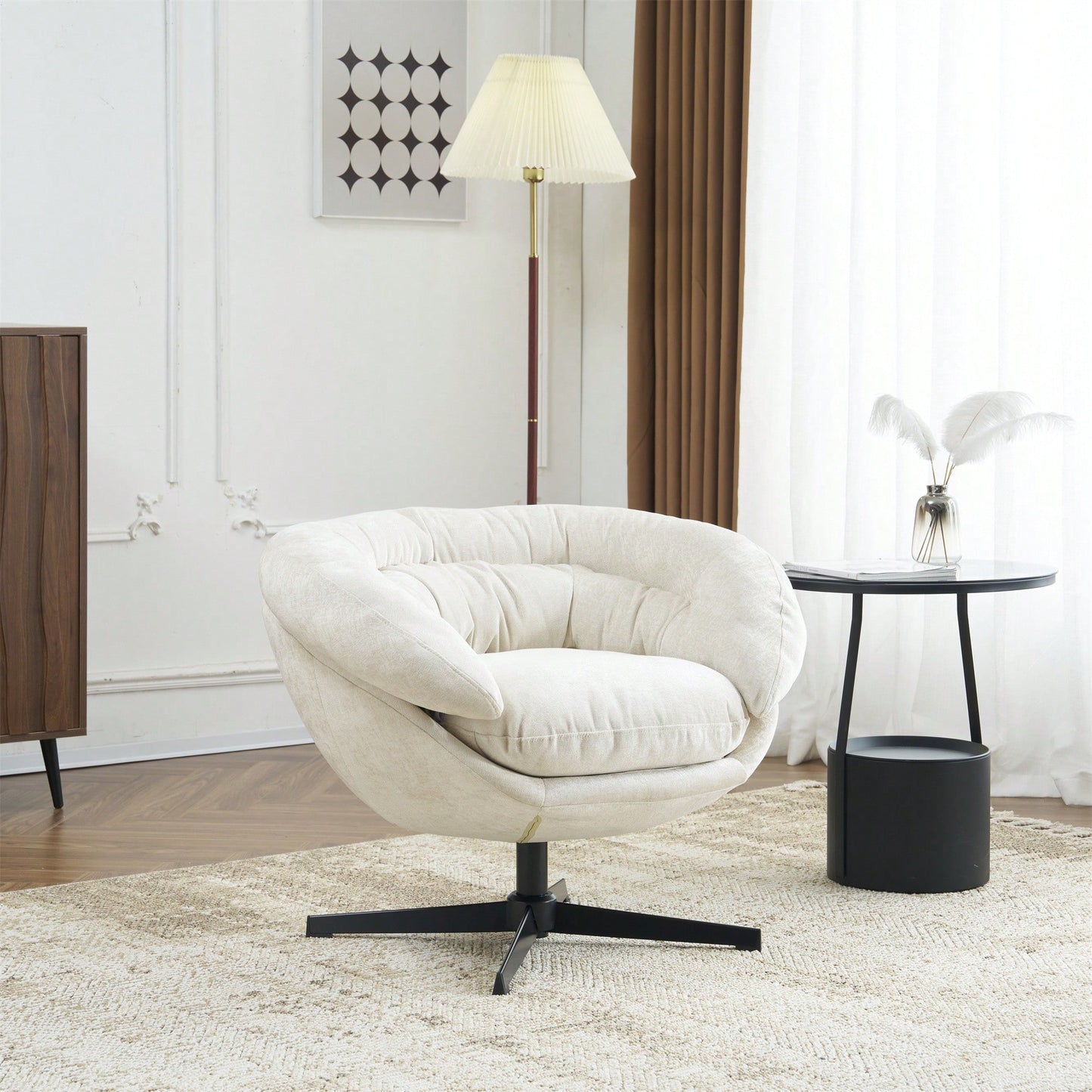 Chenille Upholstered 360° Swivel Accent Chair With Removable Cushion For Living Room Bedroom Office Reading Corner In Brown