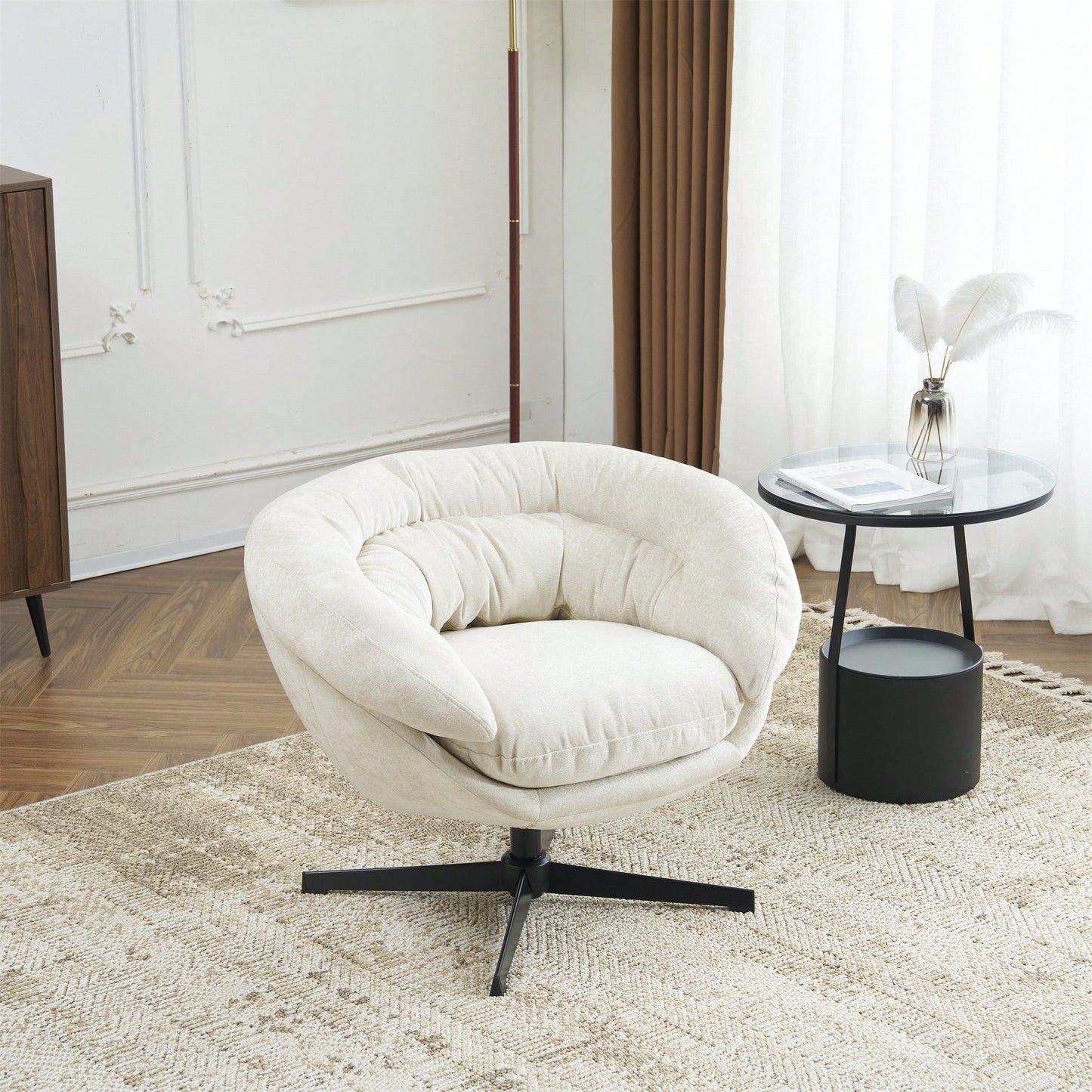 Chenille Upholstered 360° Swivel Accent Chair With Removable Cushion For Living Room Bedroom Office Reading Corner In Brown