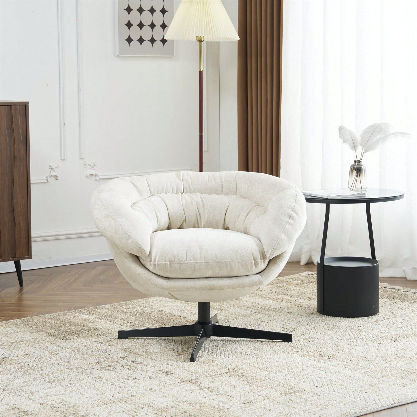 Chenille Upholstered 360° Swivel Accent Chair With Removable Cushion For Living Room Bedroom Office Reading Corner In Brown