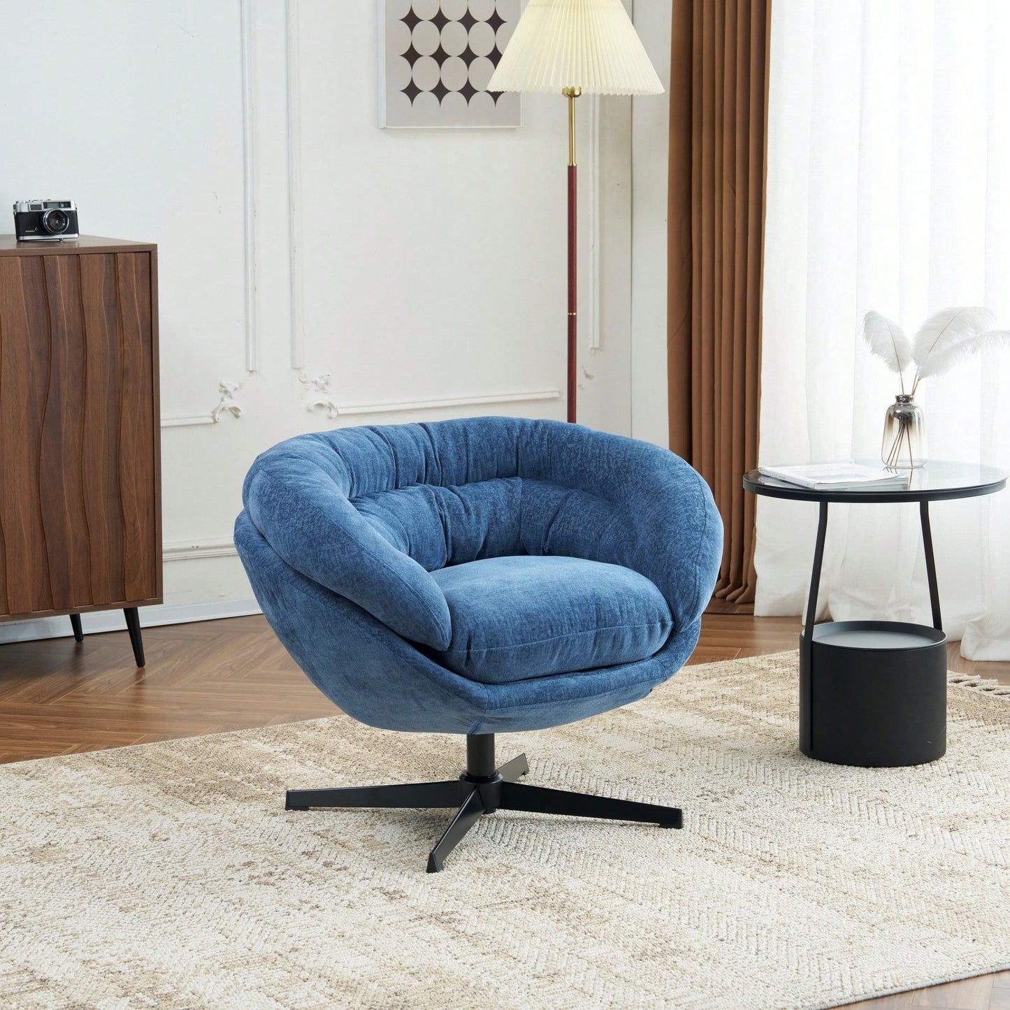 Chenille Upholstered 360° Swivel Accent Chair With Removable Cushion For Living Room Bedroom Office Reading Corner In Brown