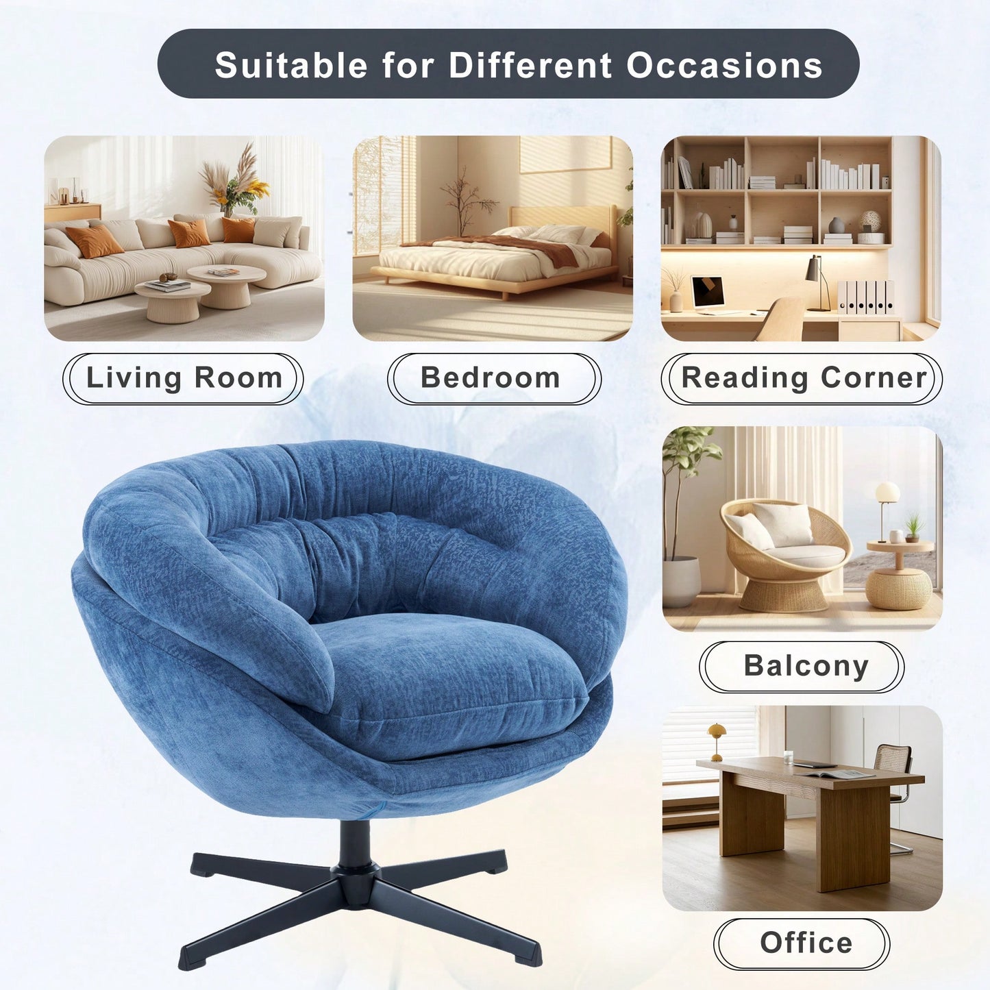 Chenille Upholstered 360° Swivel Accent Chair With Removable Cushion For Living Room Bedroom Office Reading Corner In Brown