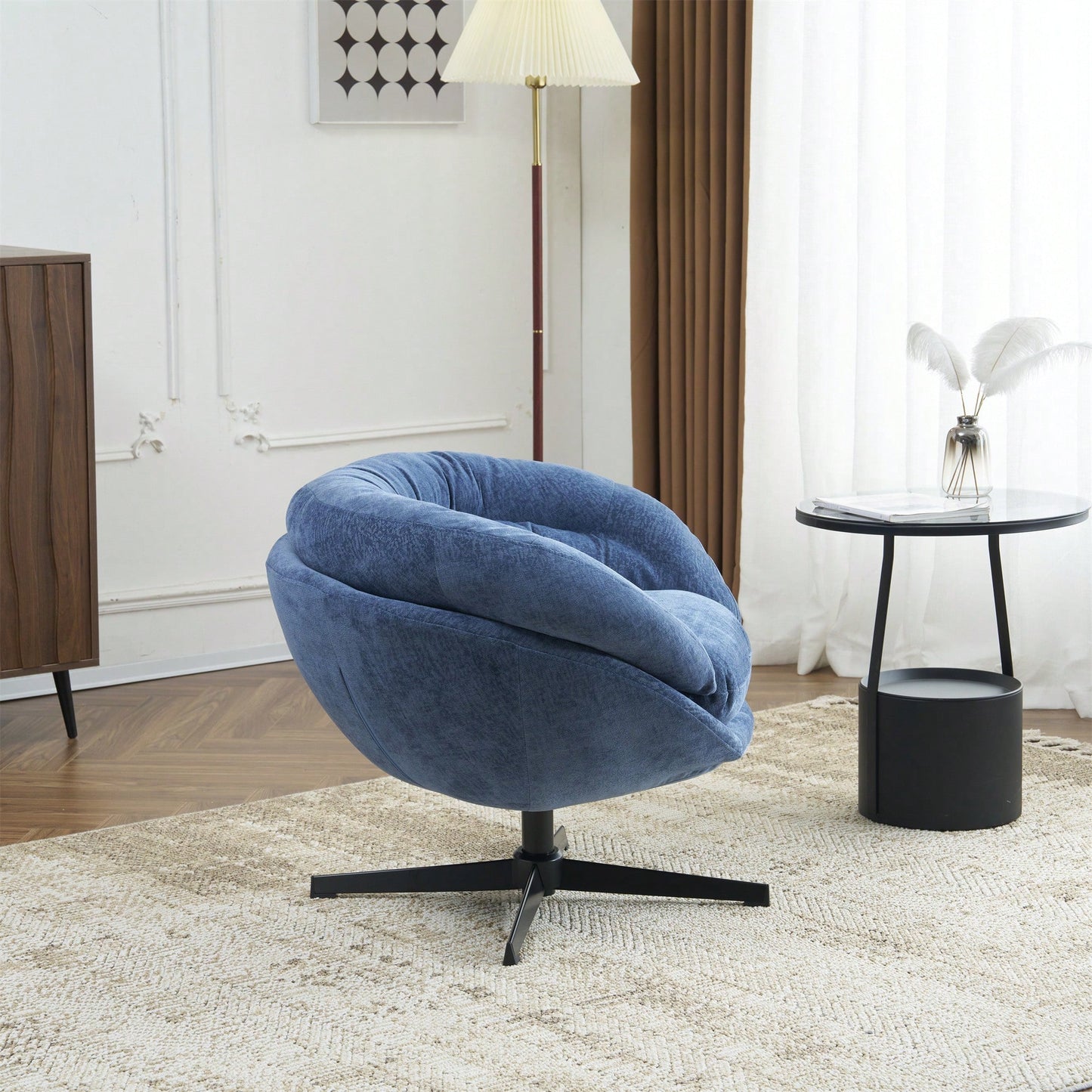 Chenille Upholstered 360° Swivel Accent Chair With Removable Cushion For Living Room Bedroom Office Reading Corner In Brown