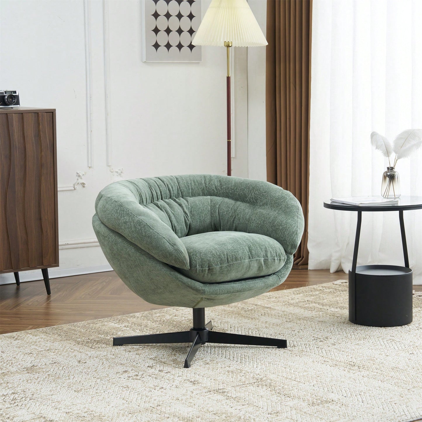 Chenille Upholstered 360° Swivel Accent Chair With Removable Cushion For Living Room Bedroom Office Reading Corner In Brown