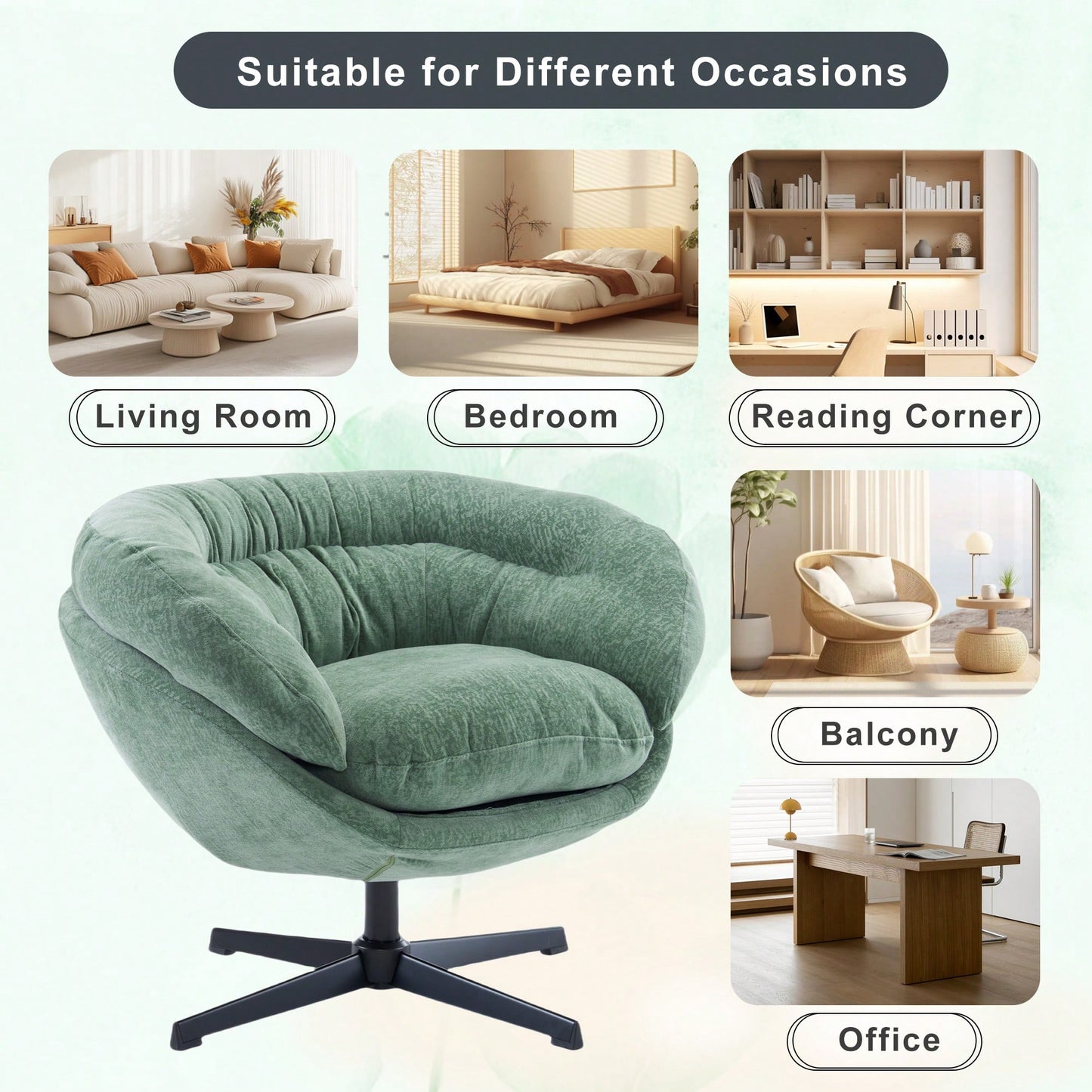 Chenille Upholstered 360° Swivel Accent Chair With Removable Cushion For Living Room Bedroom Office Reading Corner In Brown