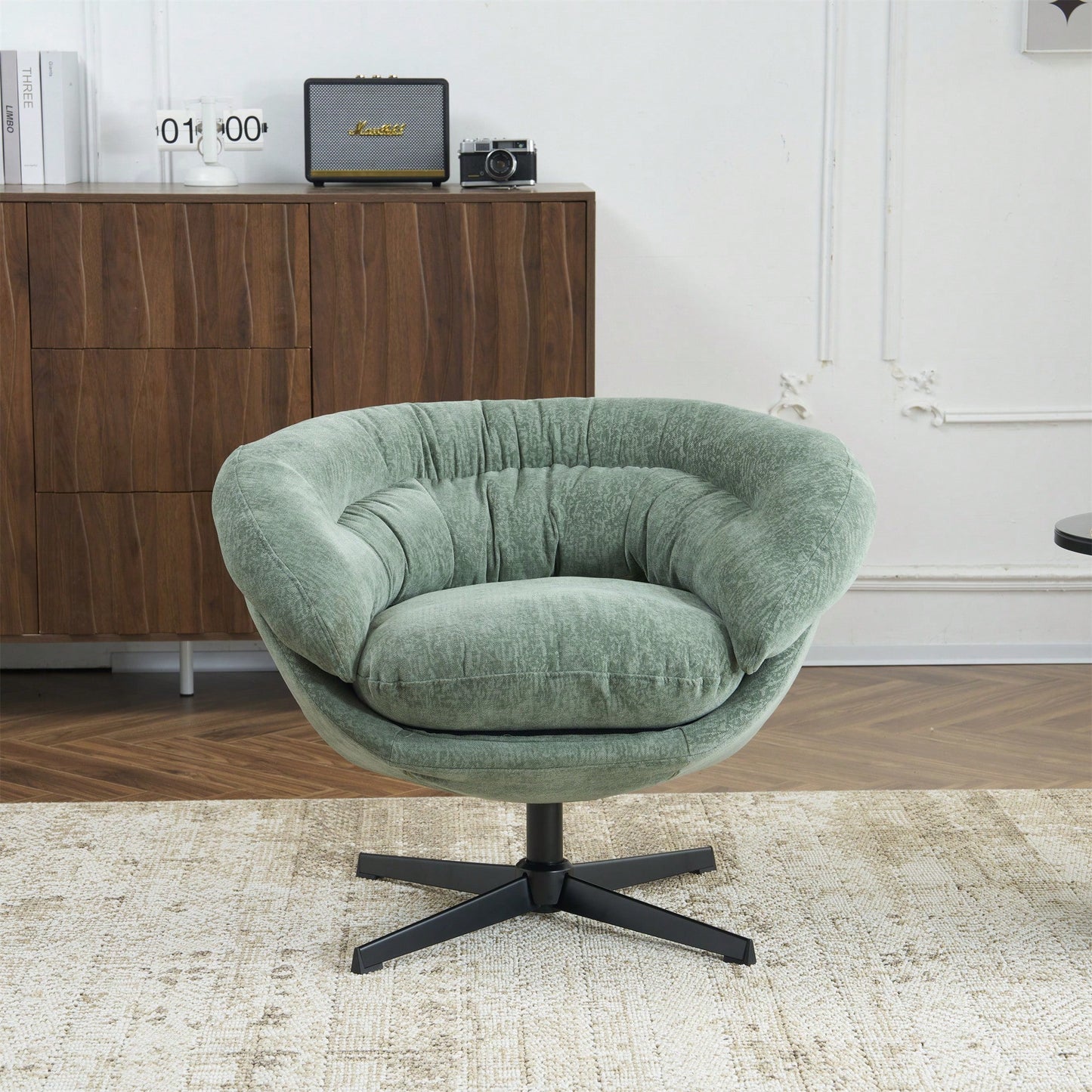 Chenille Upholstered 360° Swivel Accent Chair With Removable Cushion For Living Room Bedroom Office Reading Corner In Brown