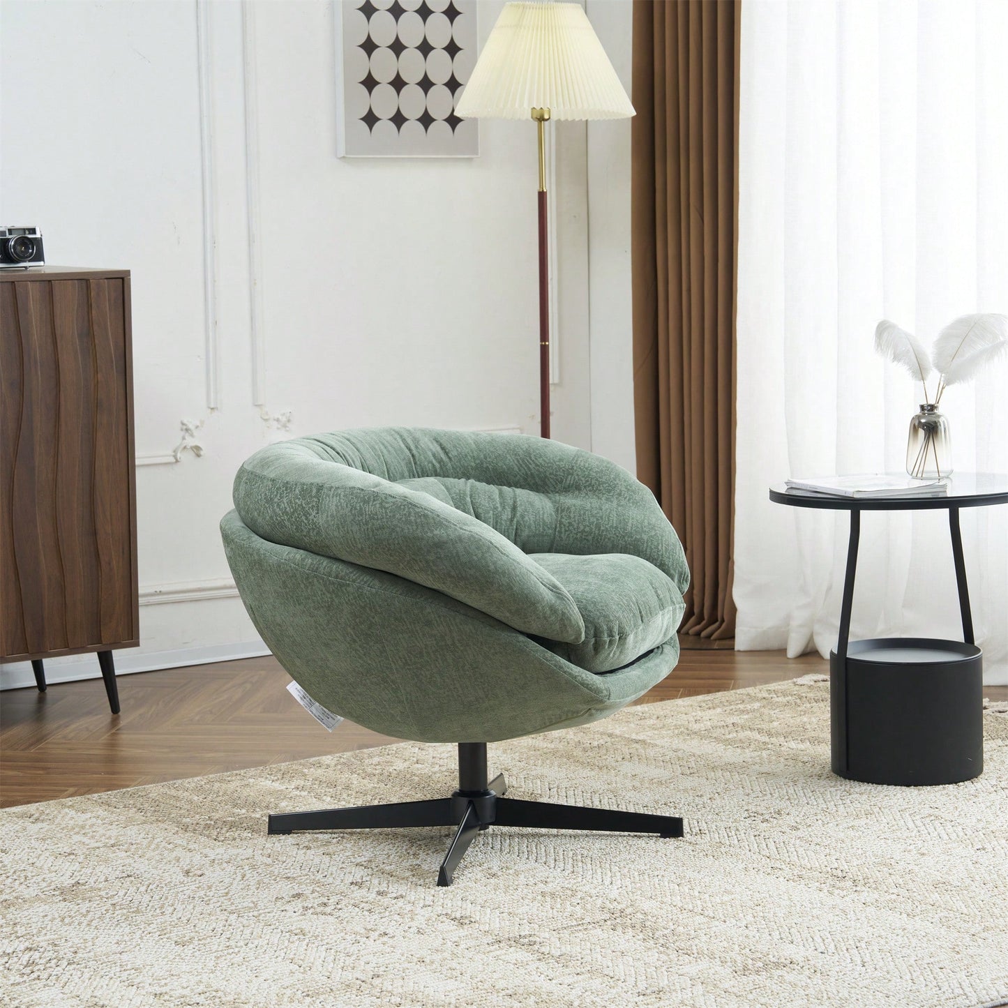 Chenille Upholstered 360° Swivel Accent Chair With Removable Cushion For Living Room Bedroom Office Reading Corner In Brown