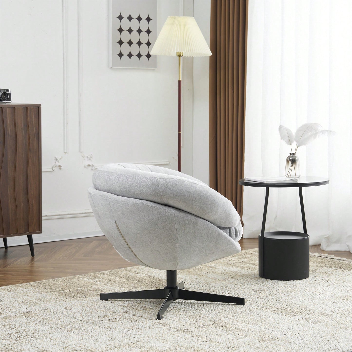 Chenille Upholstered 360° Swivel Accent Chair With Removable Cushion For Living Room Bedroom Office Reading Corner In Brown