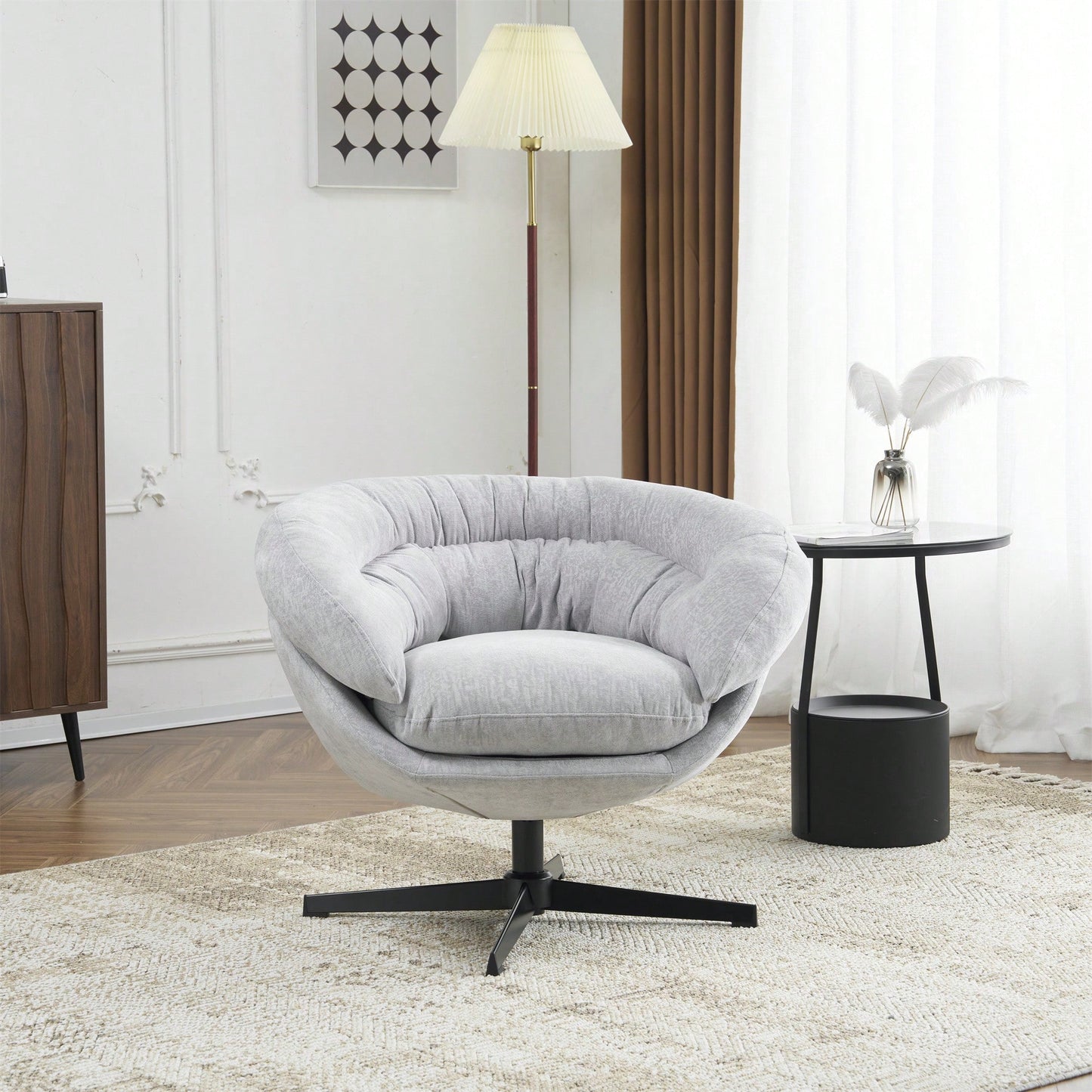 Chenille Upholstered 360° Swivel Accent Chair With Removable Cushion For Living Room Bedroom Office Reading Corner In Brown