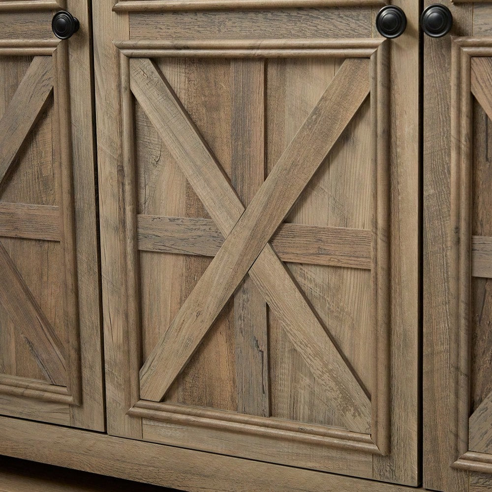 Rustic Farmhouse Buffet Cabinet with 4 Doors Adjustable Shelves Espresso Finish 68.35L x 15.35W x 34.65H for Kitchen Living Room Storage