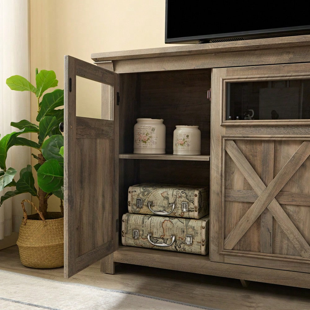 Rustic Farmhouse Buffet Cabinet with 4 Doors Adjustable Shelves Espresso Finish 68.35L x 15.35W x 34.65H for Kitchen Living Room Storage