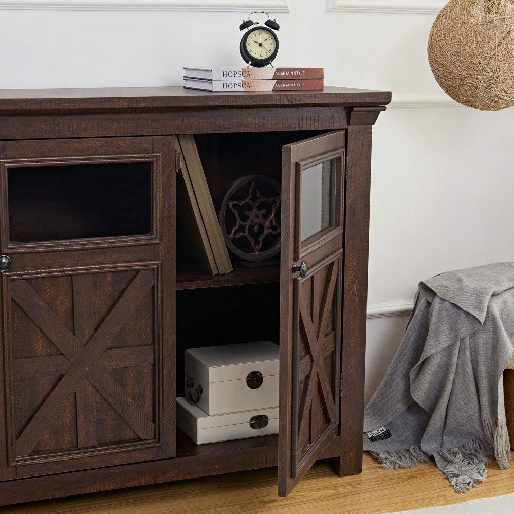 Rustic Farmhouse Buffet Cabinet with 4 Doors Adjustable Shelves Espresso Finish 68.35L x 15.35W x 34.65H for Kitchen Living Room Storage
