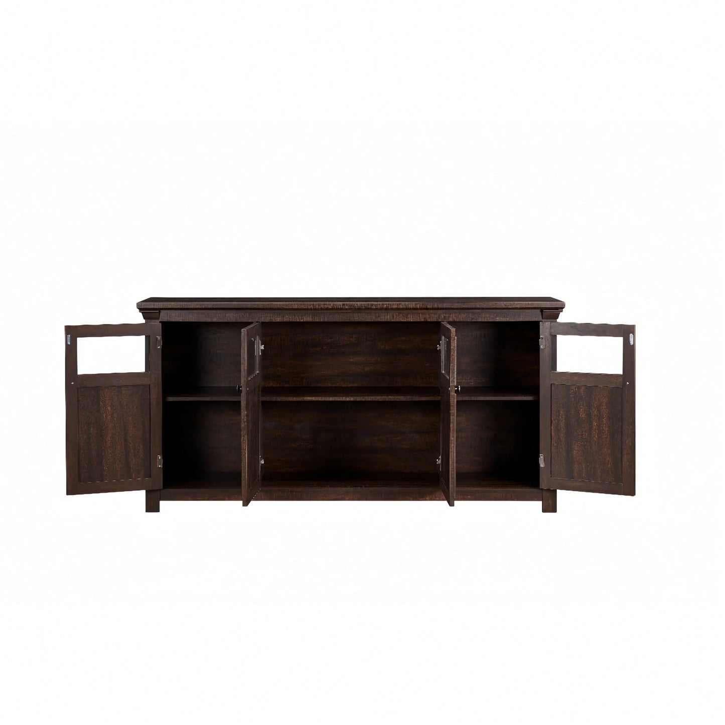 Rustic Farmhouse Buffet Cabinet with 4 Doors Adjustable Shelves Espresso Finish 68.35L x 15.35W x 34.65H for Kitchen Living Room Storage