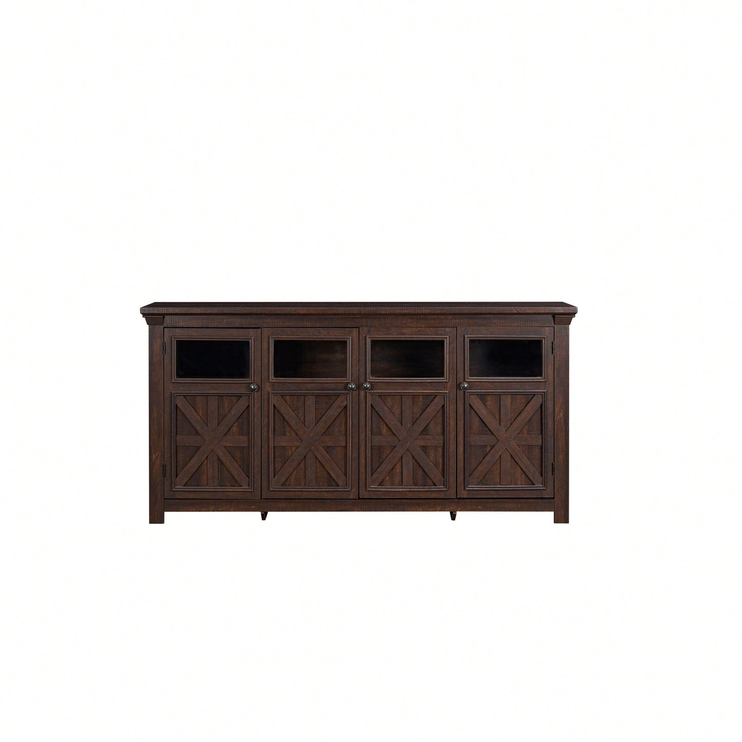 Rustic Farmhouse Buffet Cabinet with 4 Doors Adjustable Shelves Espresso Finish 68.35L x 15.35W x 34.65H for Kitchen Living Room Storage
