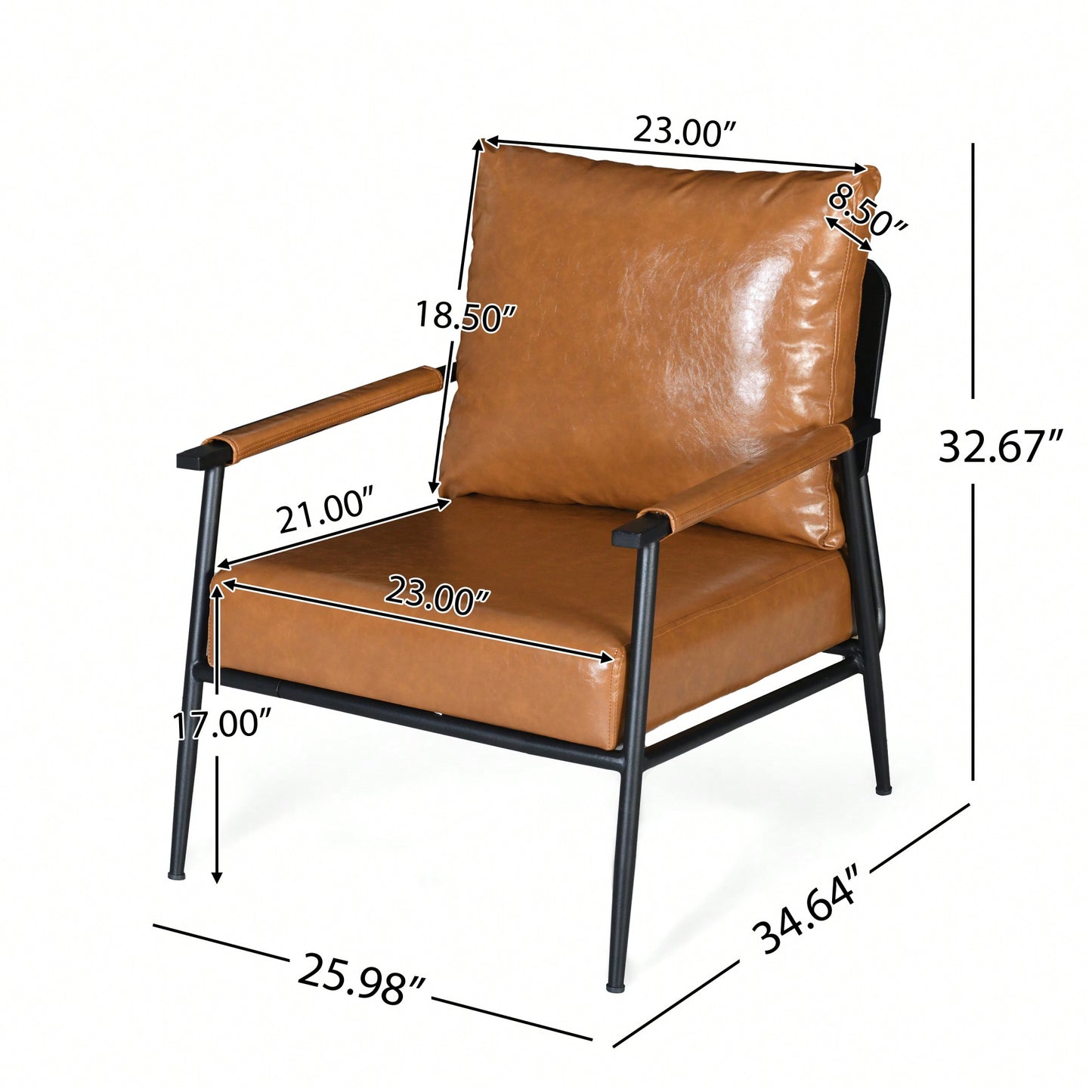 Mid-Century Modern Accent Chair With Brown Faux Leather Upholstery And Metal Frame For Living Room Bedroom Or Office