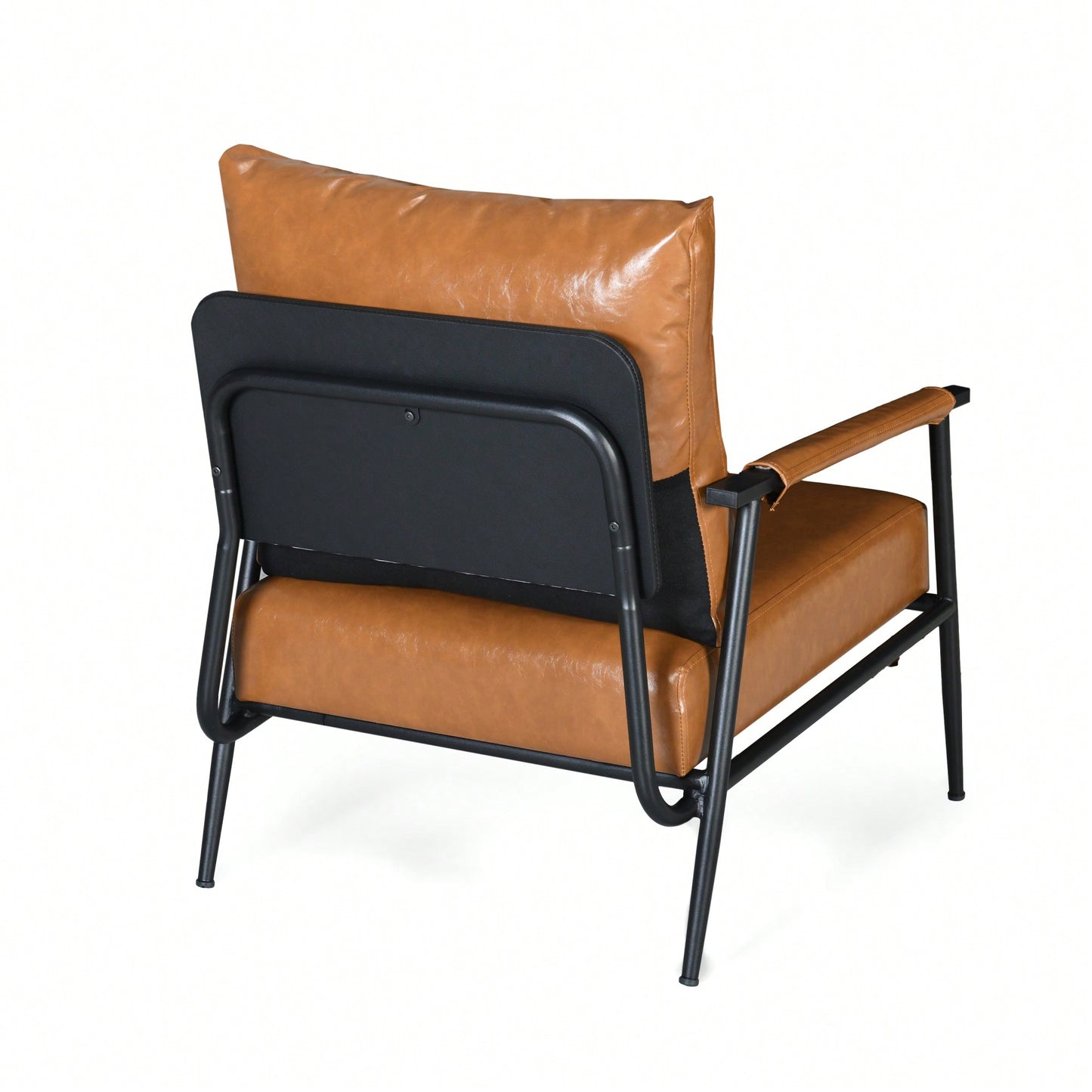 Mid-Century Modern Accent Chair With Brown Faux Leather Upholstery And Metal Frame For Living Room Bedroom Or Office