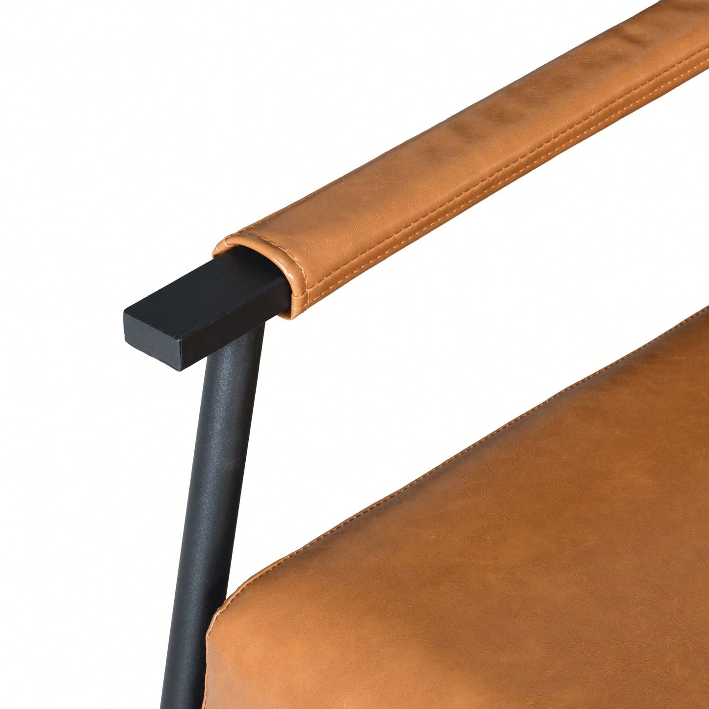 Mid-Century Modern Accent Chair With Brown Faux Leather Upholstery And Metal Frame For Living Room Bedroom Or Office