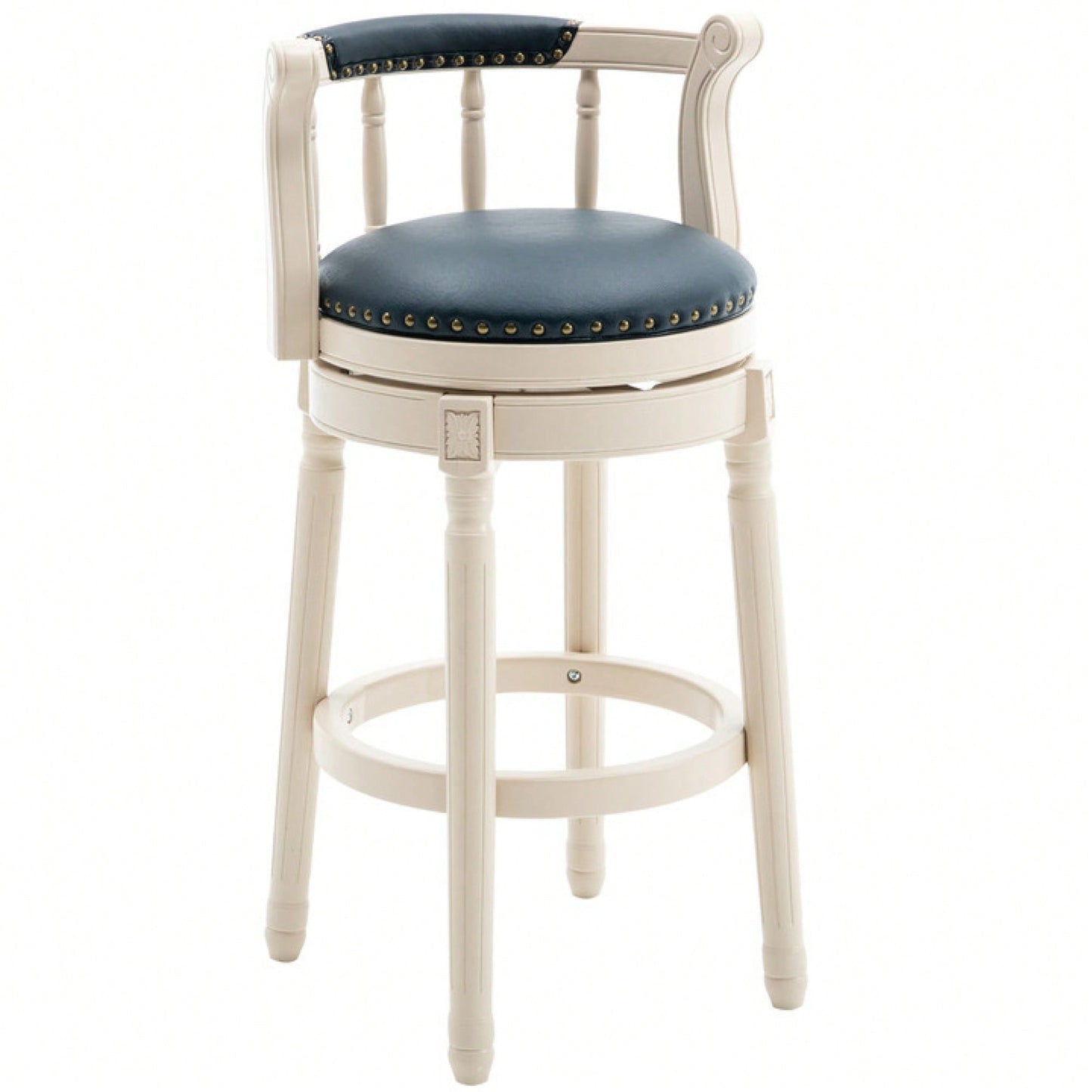 29.5 Inch Dark Blue Leather Wooden Bar Stool For Kitchen Or Home Bar