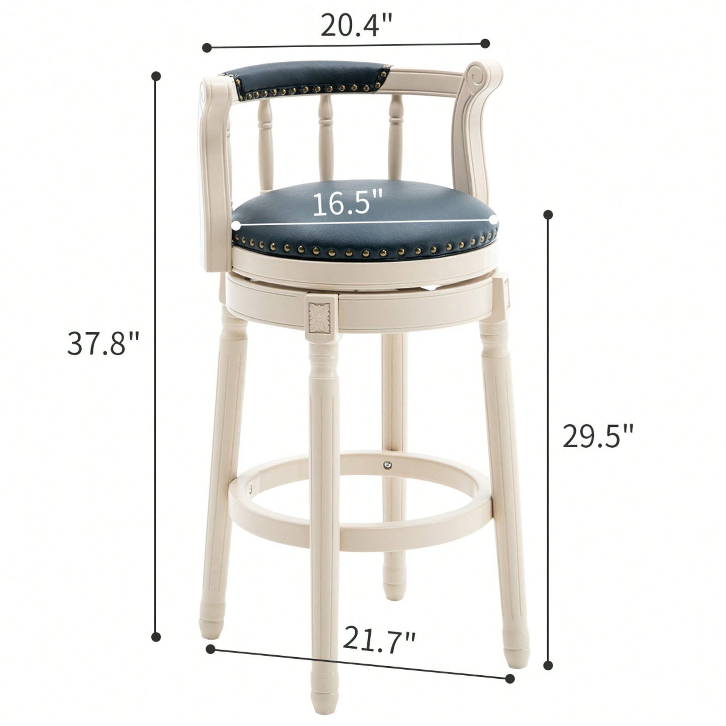 29.5 Inch Dark Blue Leather Wooden Bar Stool For Kitchen Or Home Bar