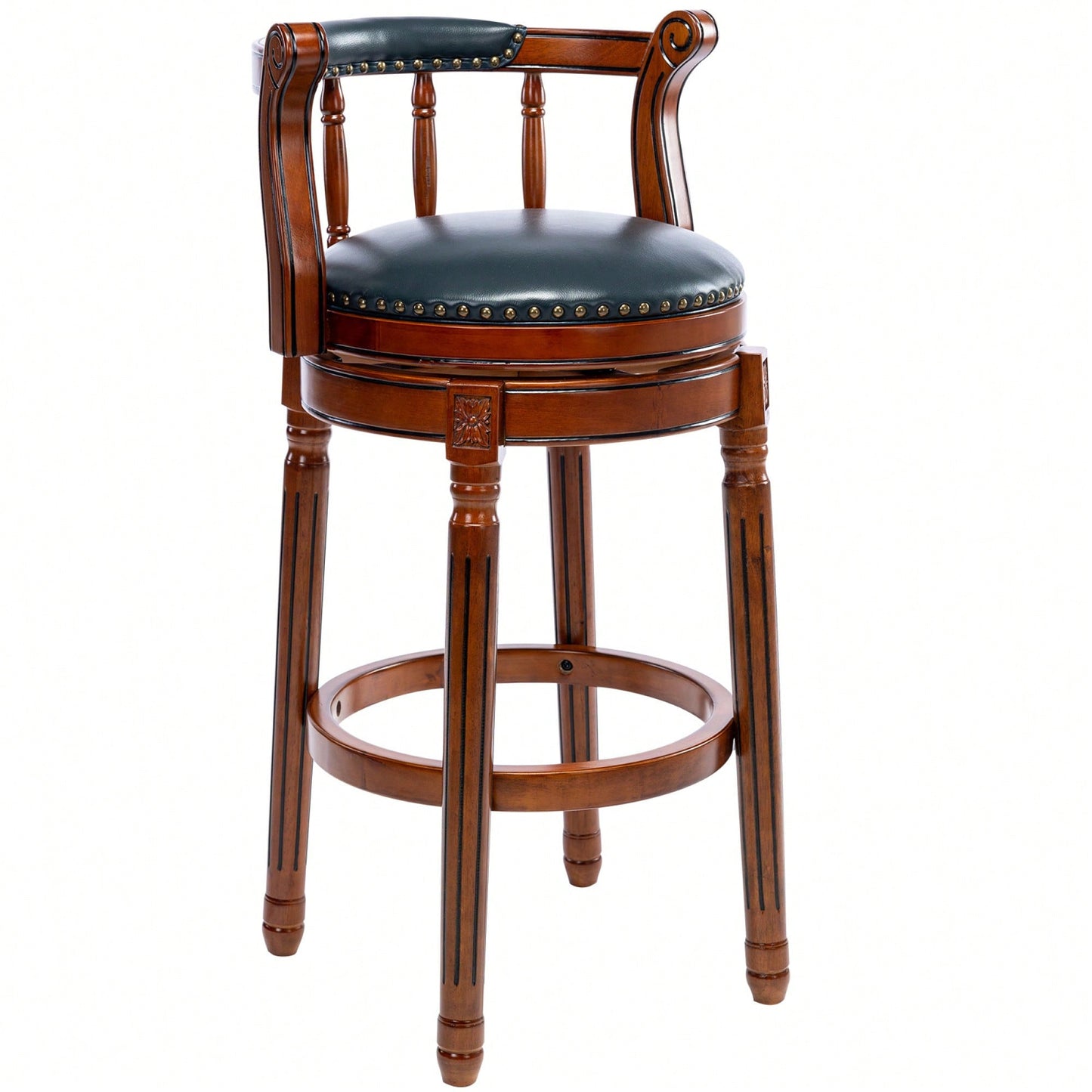 29.5 Inch Dark Blue Leather Wooden Bar Stool For Kitchen Or Home Bar