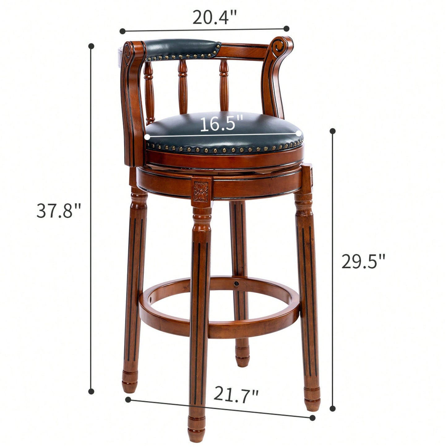 29.5 Inch Dark Blue Leather Wooden Bar Stool For Kitchen Or Home Bar