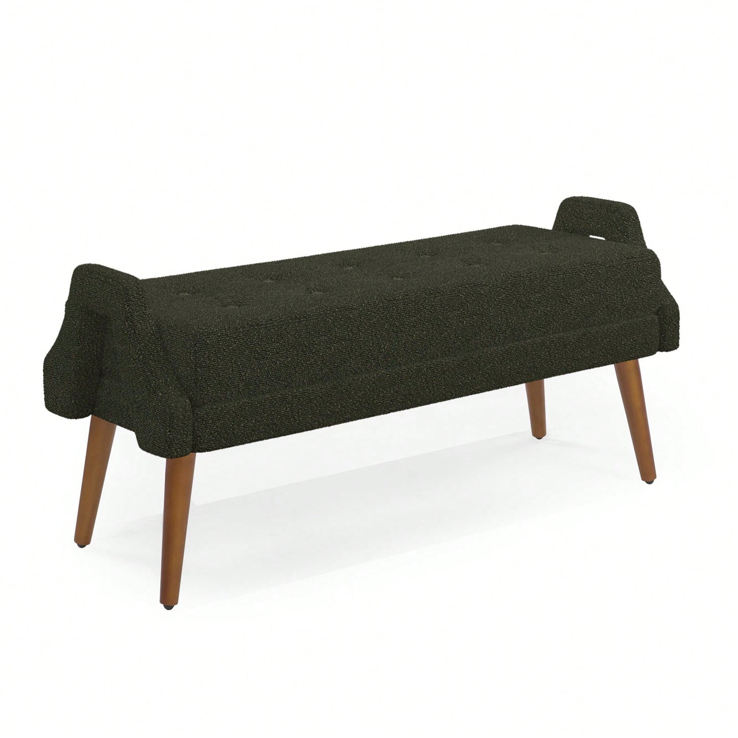 Contemporary Beige Living Room Bench with Soft Cushion, Unique Armrests, and Rubber Wood Legs for Living Rooms, Bedrooms, and Entrances