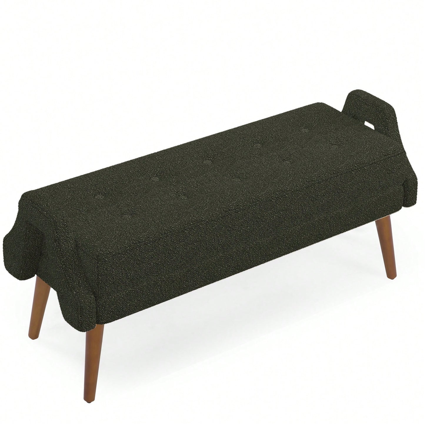 Contemporary Beige Living Room Bench with Soft Cushion, Unique Armrests, and Rubber Wood Legs for Living Rooms, Bedrooms, and Entrances