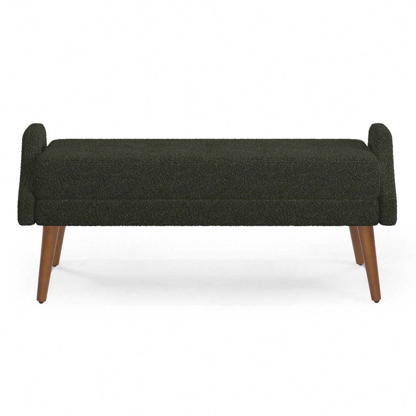 Contemporary Beige Living Room Bench with Soft Cushion, Unique Armrests, and Rubber Wood Legs for Living Rooms, Bedrooms, and Entrances