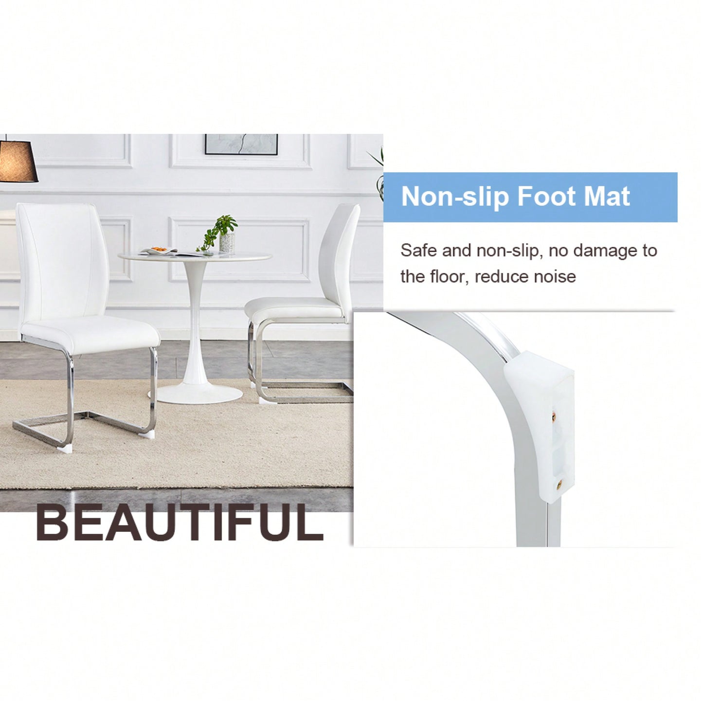 Elegant Black PU Dining Chairs With High Resilience And Arched Silver Metal Legs - Set Of 2
