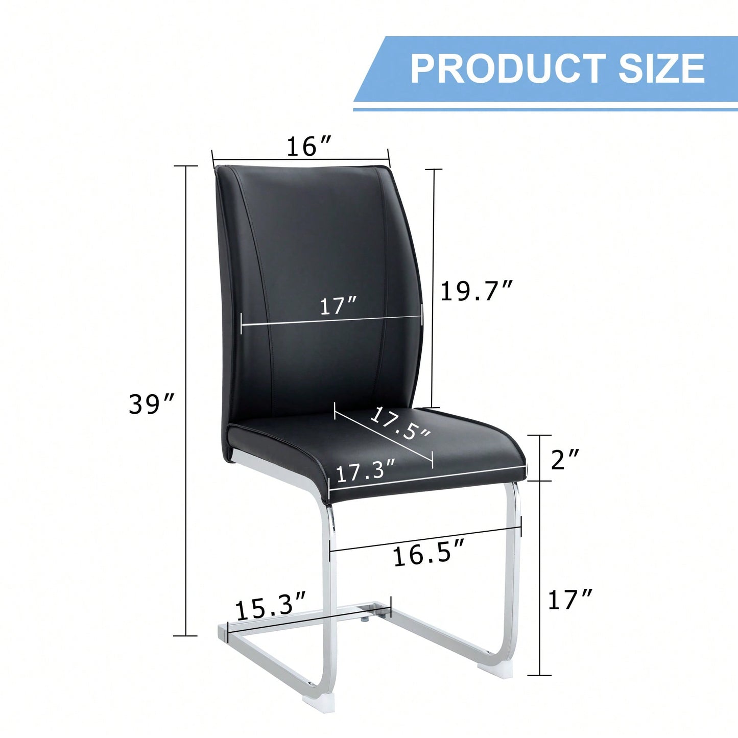 Elegant Black PU Dining Chairs With High Resilience And Arched Silver Metal Legs - Set Of 2