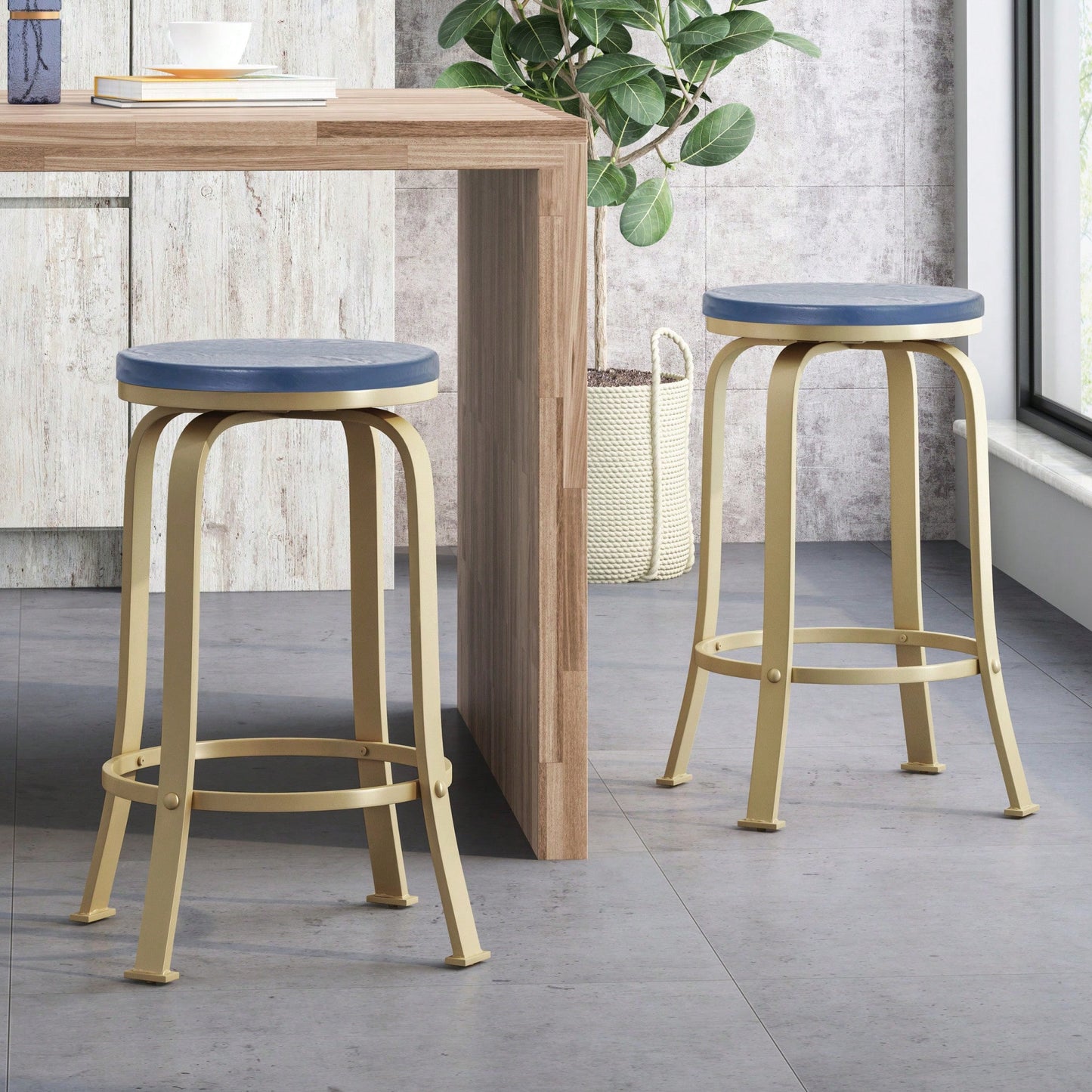 Set Of 2 Modern Counter Stools For Kitchen Island Or Bar Height Seating