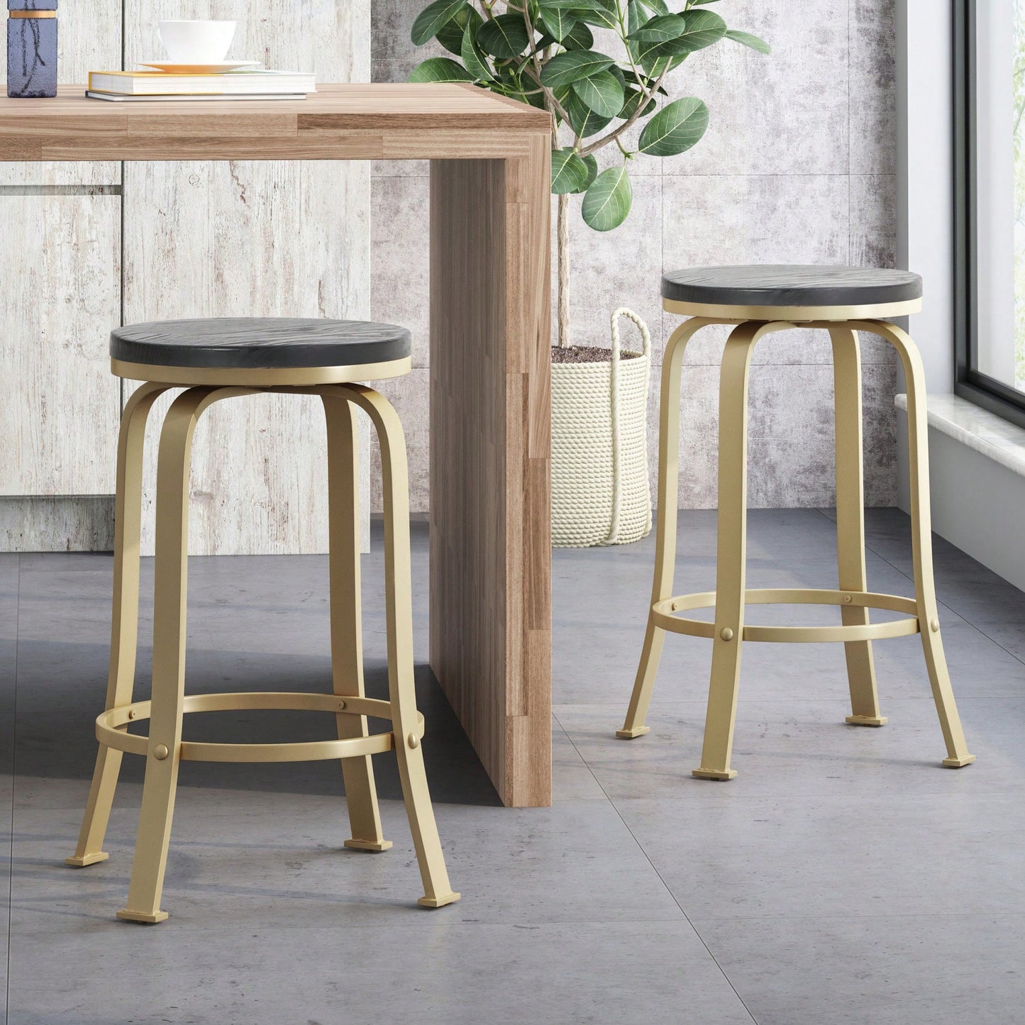 Set Of 2 Modern Counter Stools For Kitchen Island Or Bar Height Seating
