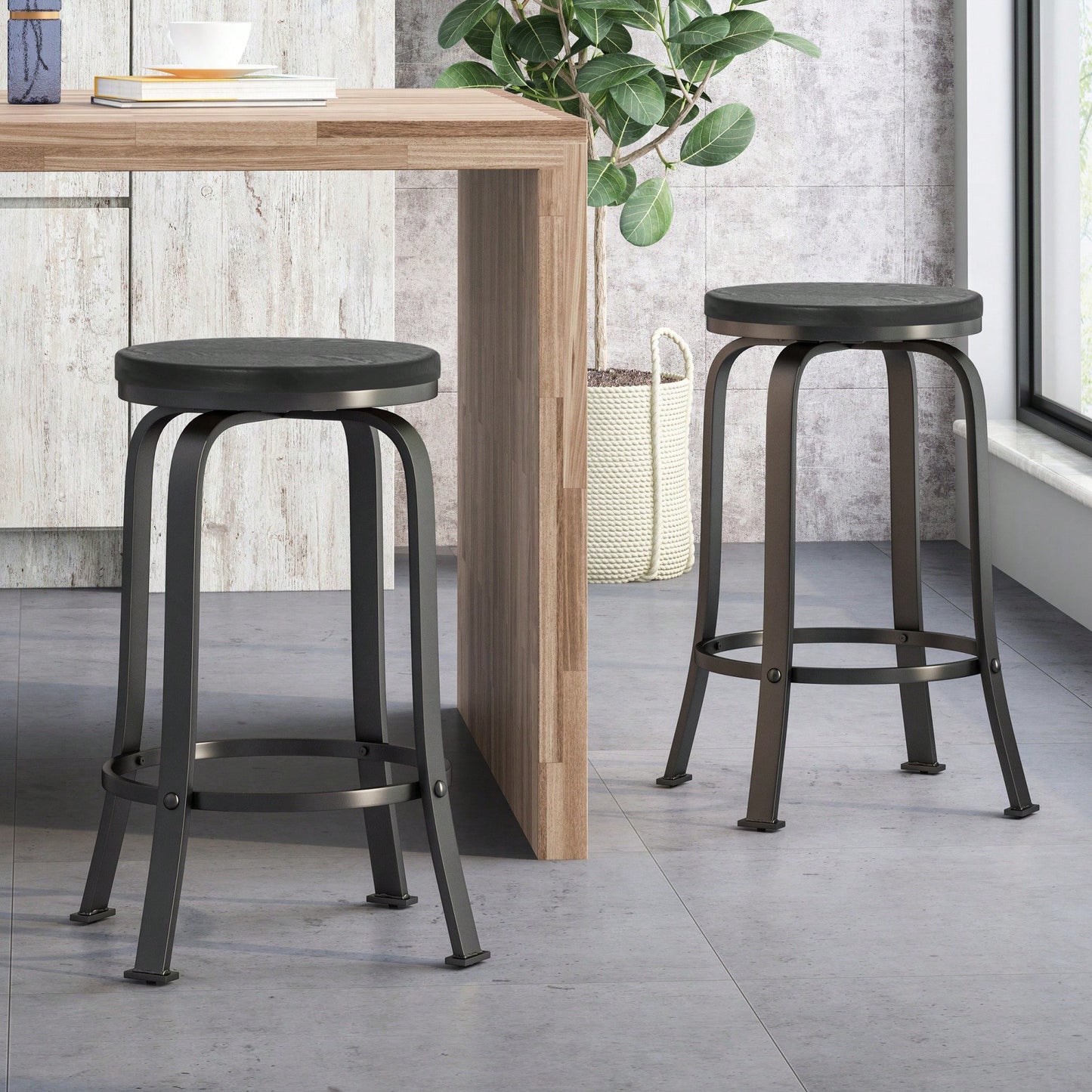Set Of 2 Modern Counter Stools For Kitchen Island Or Bar Height Seating