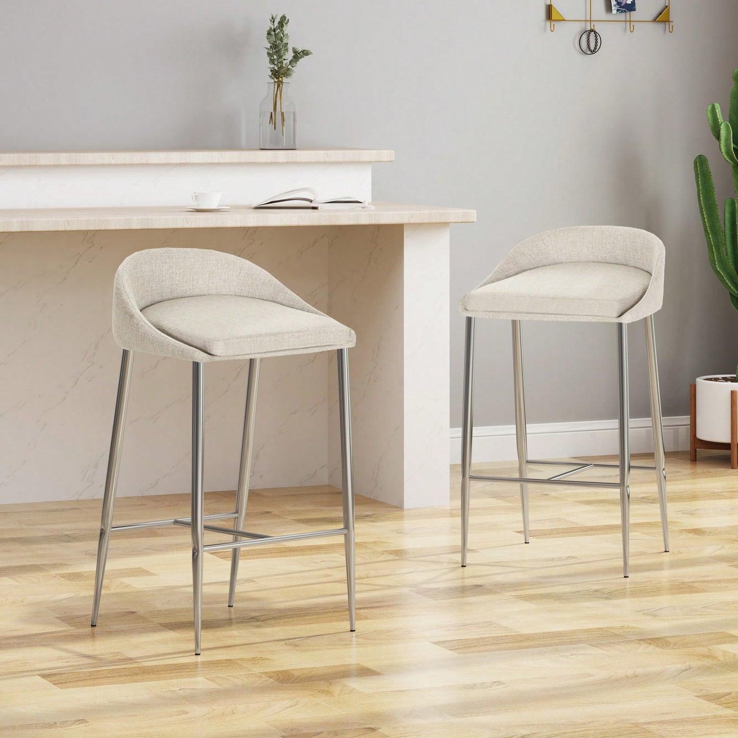 Set Of 2 Modern Counter Stools For Kitchen Island Or Bar Height Seating