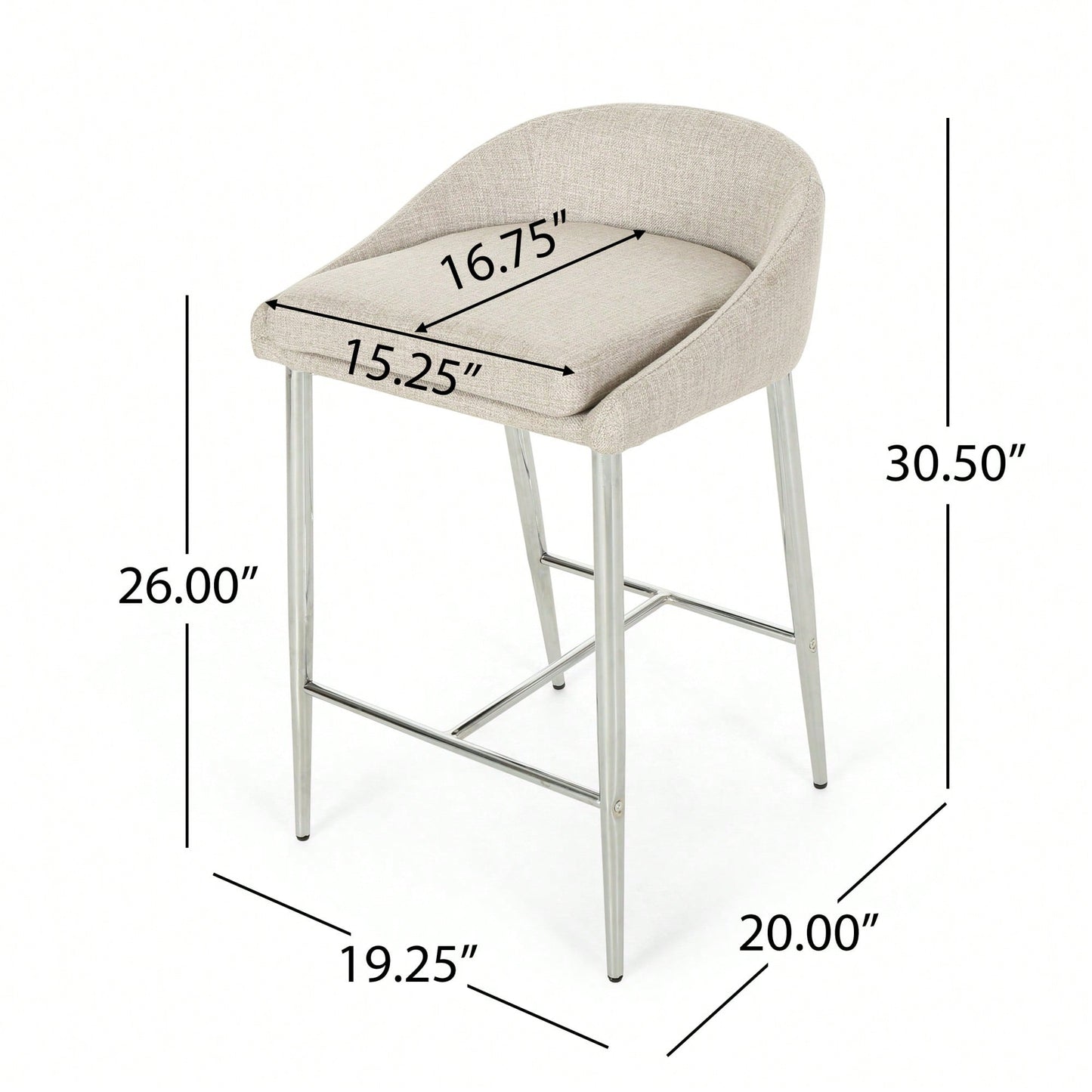 Set Of 2 Modern Counter Stools For Kitchen Island Or Bar Height Seating