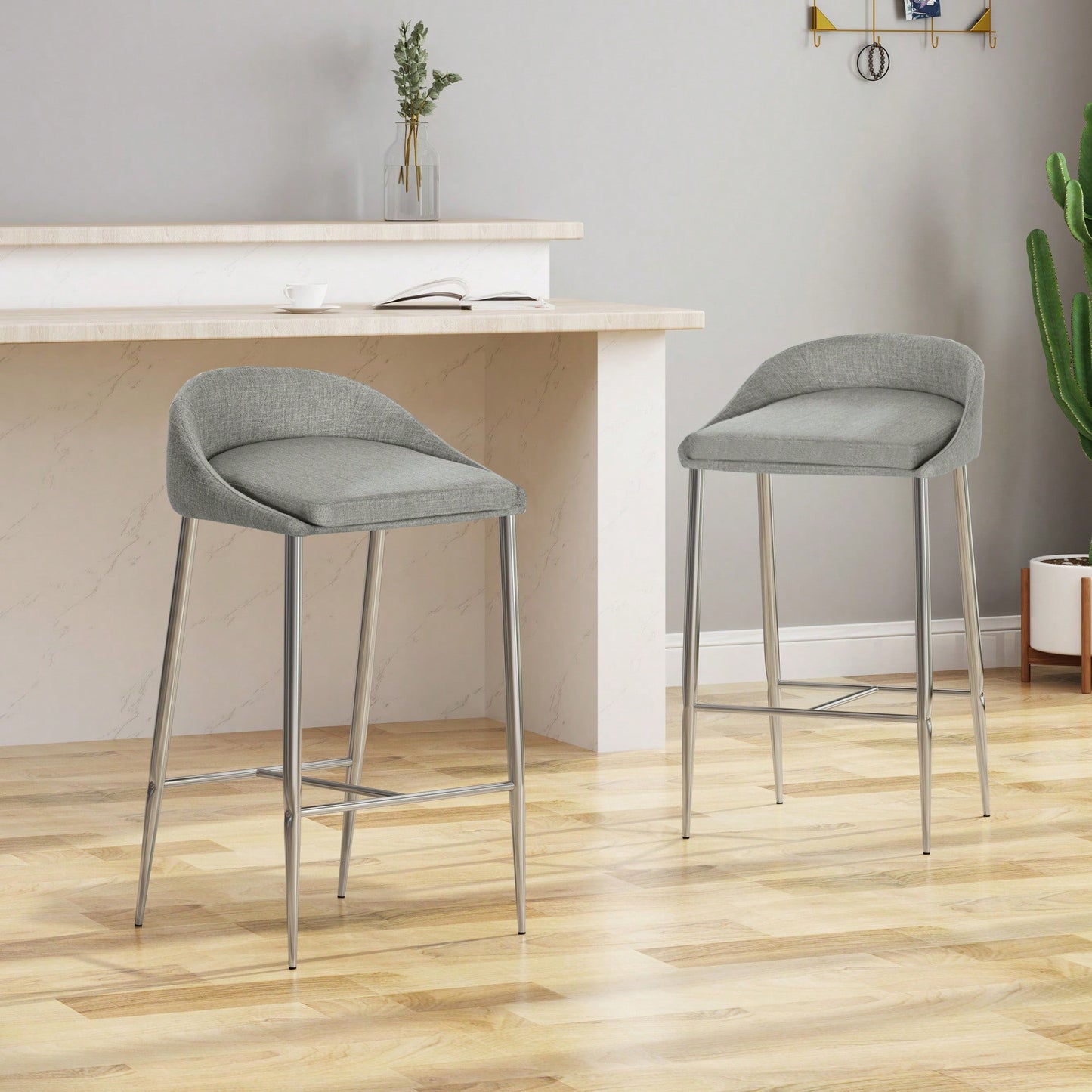 Set Of 2 Modern Counter Stools For Kitchen Island Or Bar Height Seating