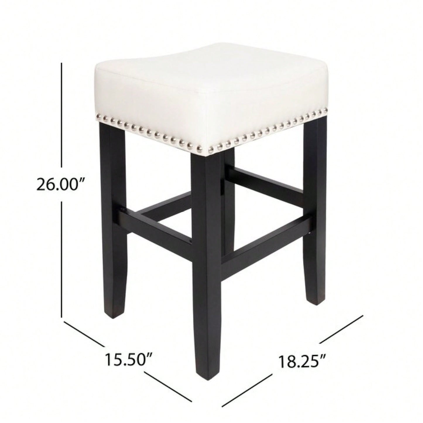 Set Of 2 26-Inch Backless Ivory Leather Counter Stools For Kitchen And Bar Seating