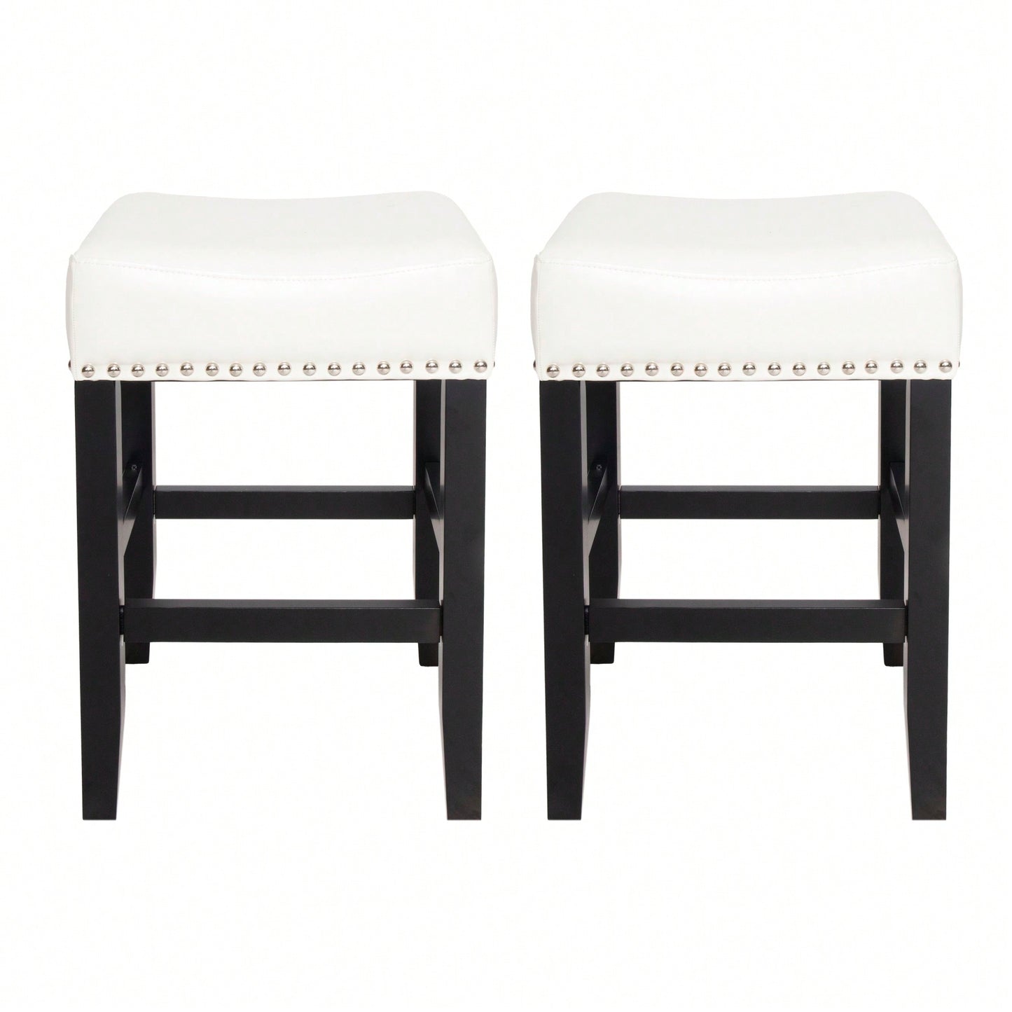 Set Of 2 26-Inch Backless Ivory Leather Counter Stools For Kitchen And Bar Seating