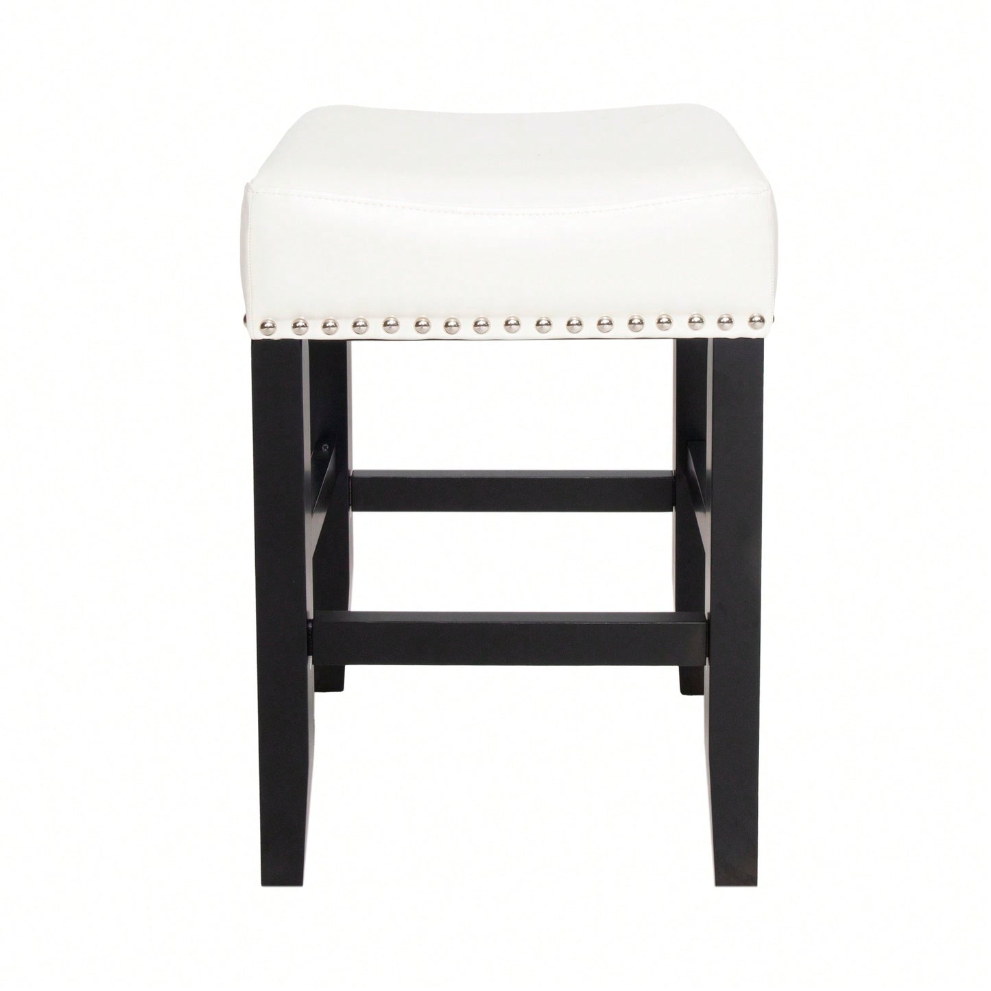 Set Of 2 26-Inch Backless Ivory Leather Counter Stools For Kitchen And Bar Seating