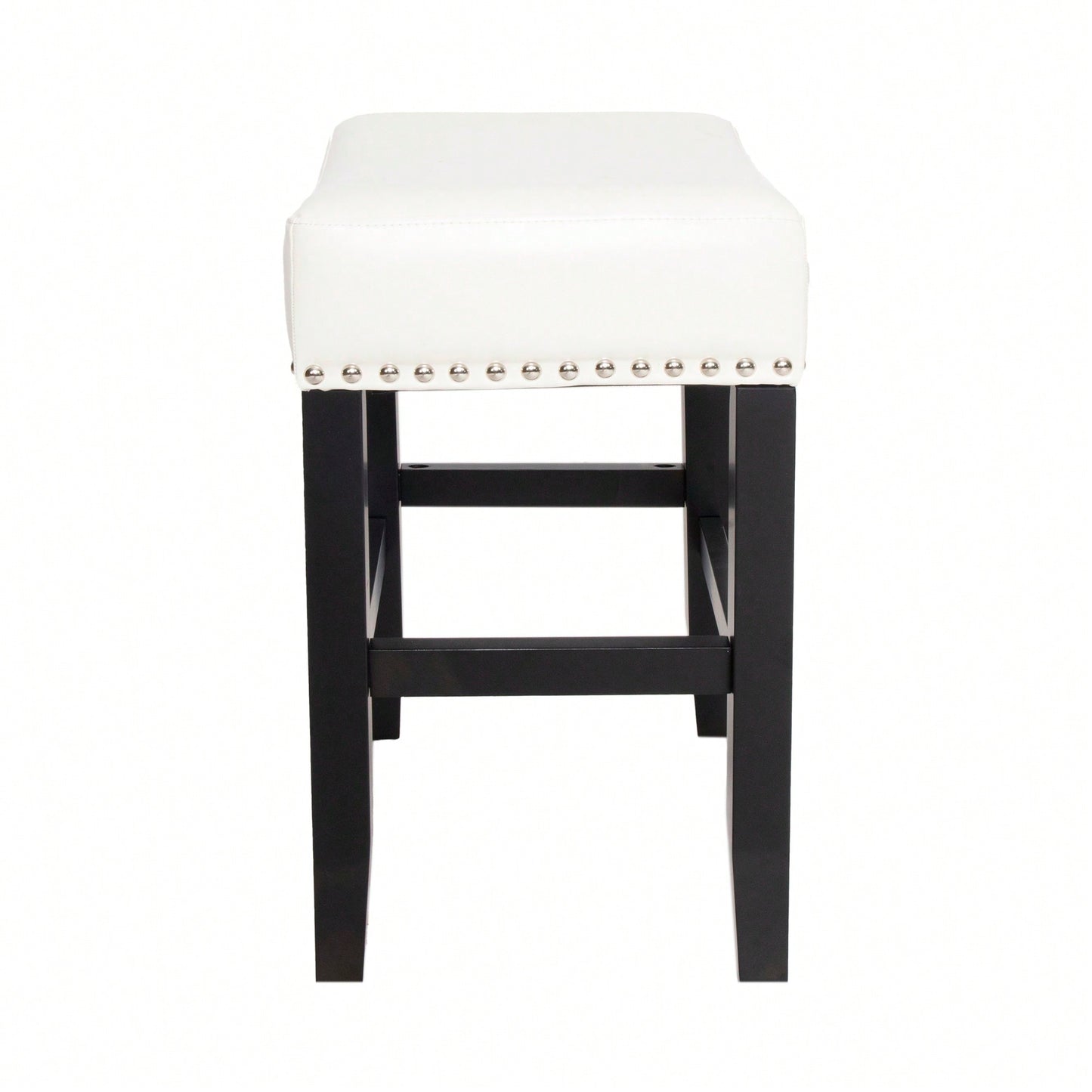 Set Of 2 26-Inch Backless Ivory Leather Counter Stools For Kitchen And Bar Seating