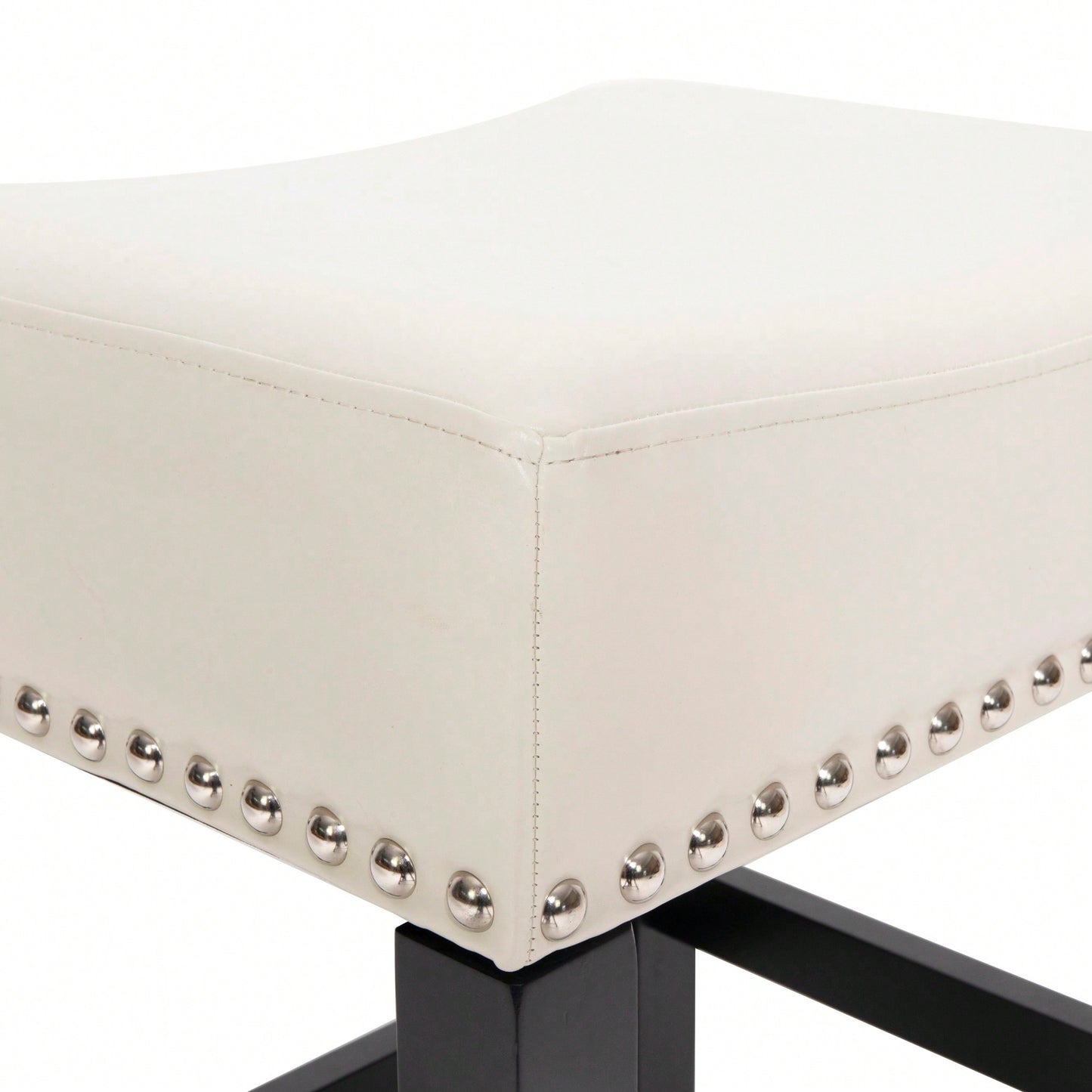 Set Of 2 26-Inch Backless Ivory Leather Counter Stools For Kitchen And Bar Seating