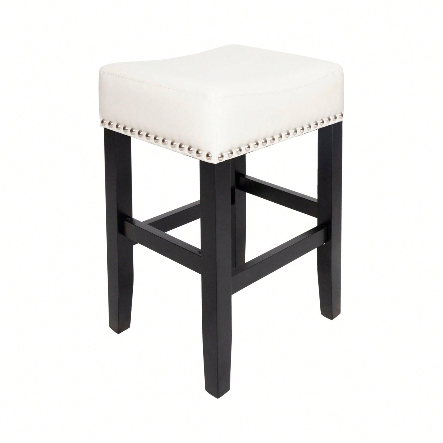 Set Of 2 26-Inch Backless Ivory Leather Counter Stools For Kitchen And Bar Seating