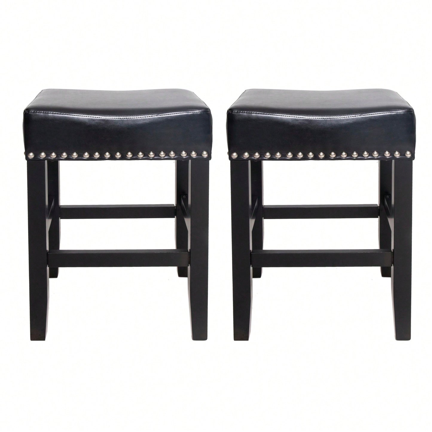 Set Of 2 26-Inch Backless Ivory Leather Counter Stools For Kitchen And Bar Seating