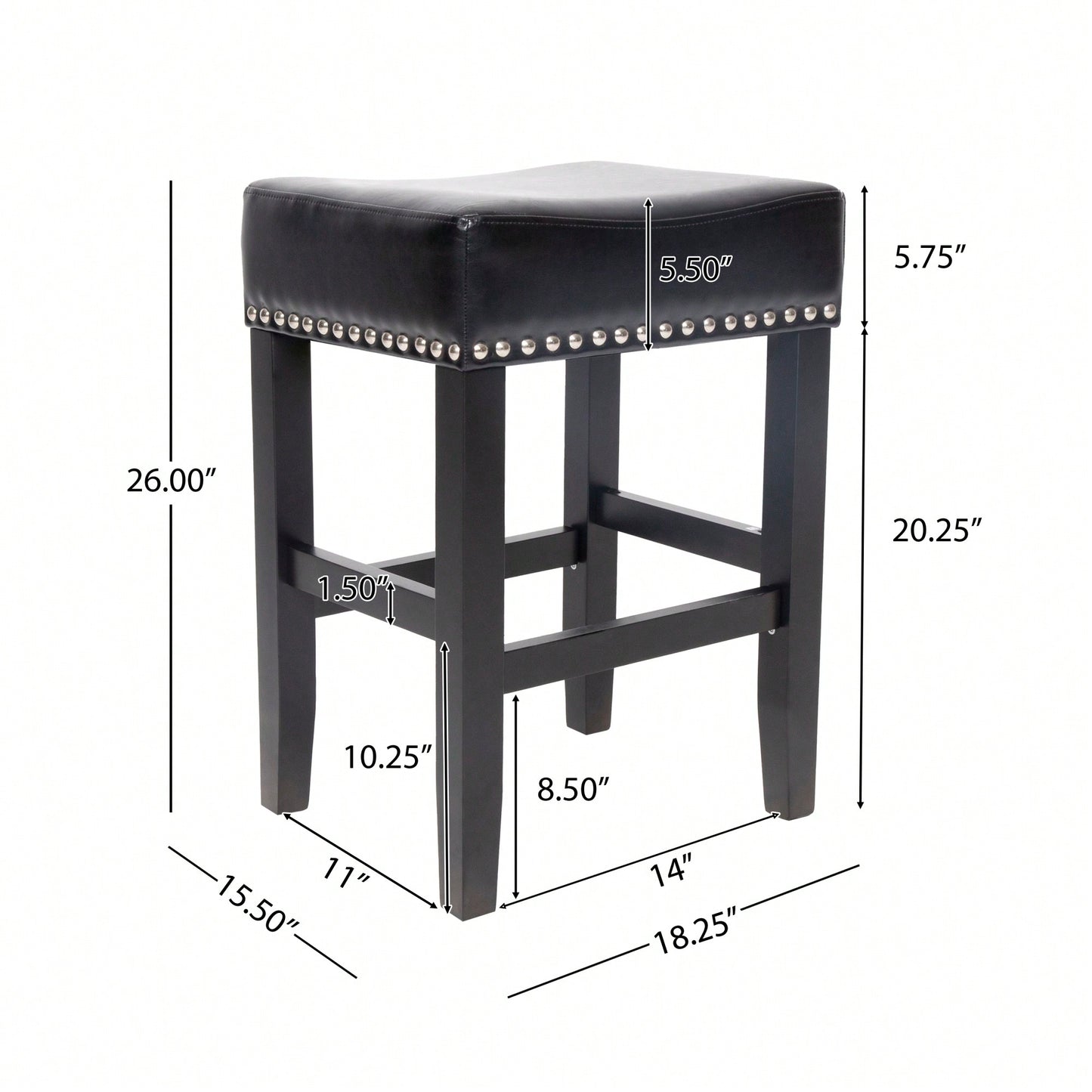Set Of 2 26-Inch Backless Ivory Leather Counter Stools For Kitchen And Bar Seating
