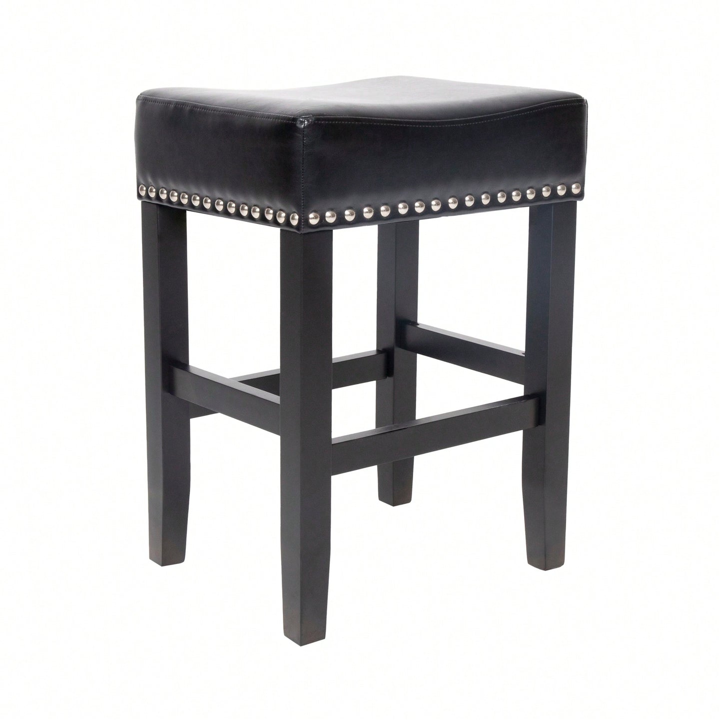 Set Of 2 26-Inch Backless Ivory Leather Counter Stools For Kitchen And Bar Seating