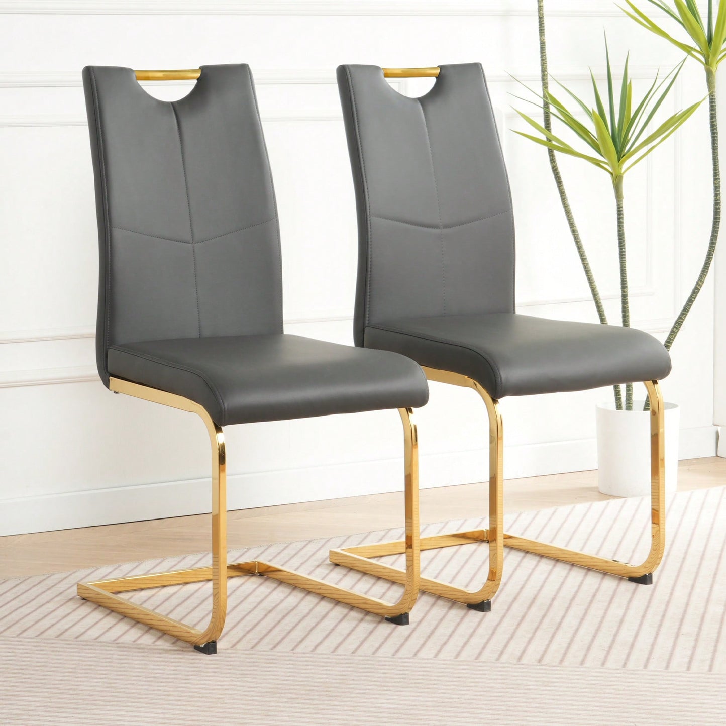 Elegant Charcoal Upholstered Dining Chair Set With Gold-Plated Metal Legs For Kitchen Living Room Bedroom