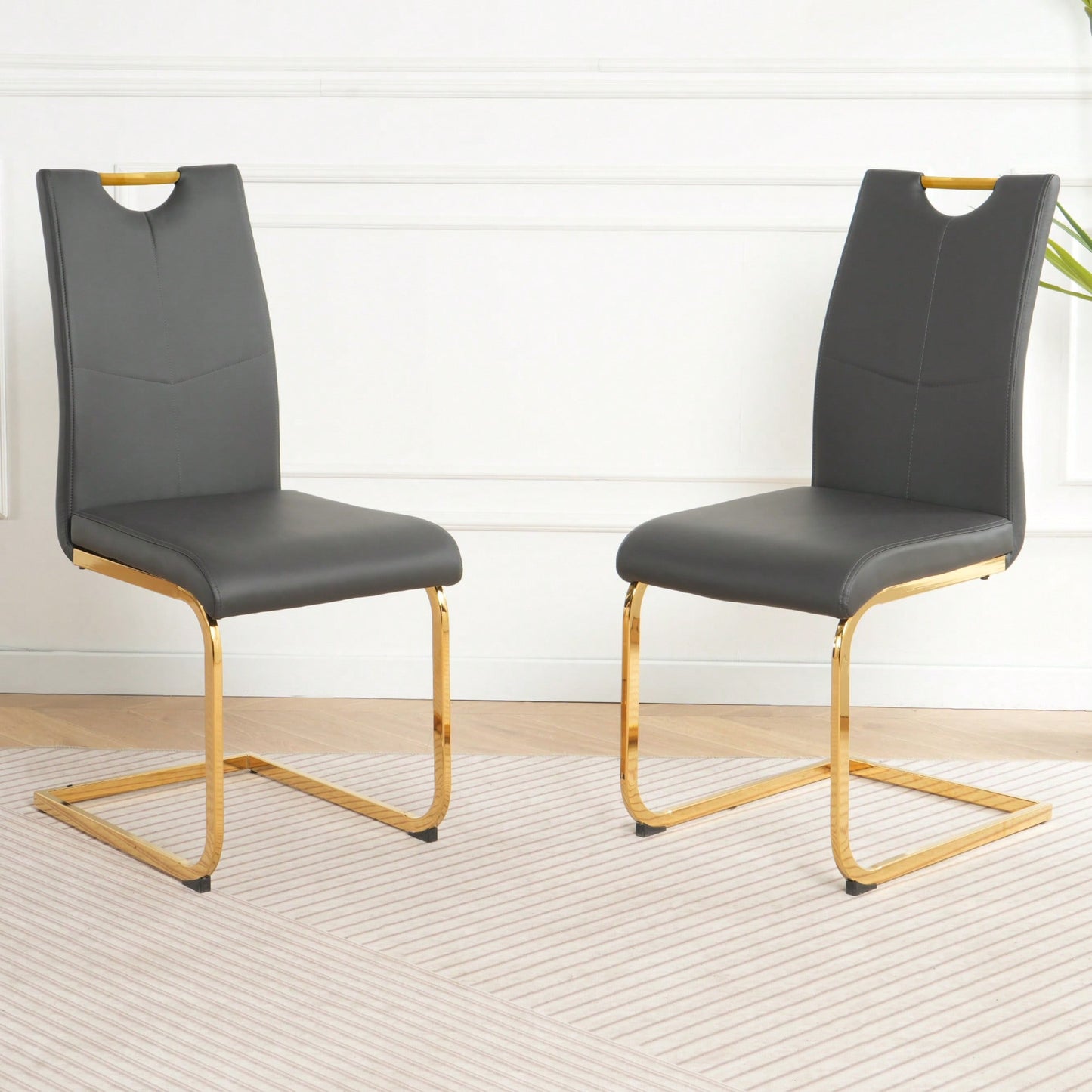Elegant Charcoal Upholstered Dining Chair Set With Gold-Plated Metal Legs For Kitchen Living Room Bedroom