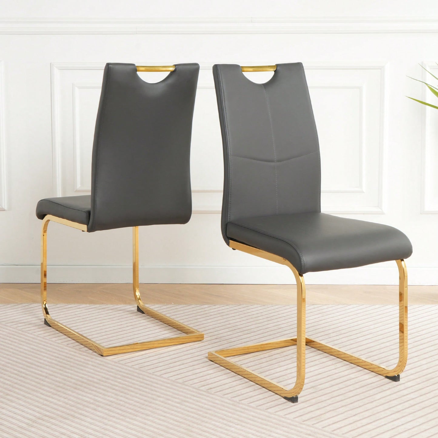 Elegant Charcoal Upholstered Dining Chair Set With Gold-Plated Metal Legs For Kitchen Living Room Bedroom