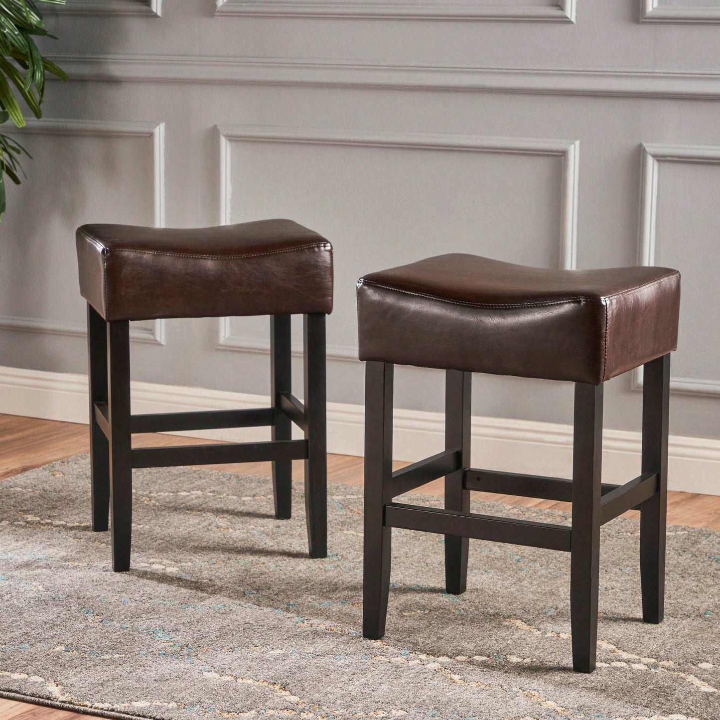 Set Of 2 Backless 26 Inch Counter Stools In Brown For Kitchen Or Bar Seating